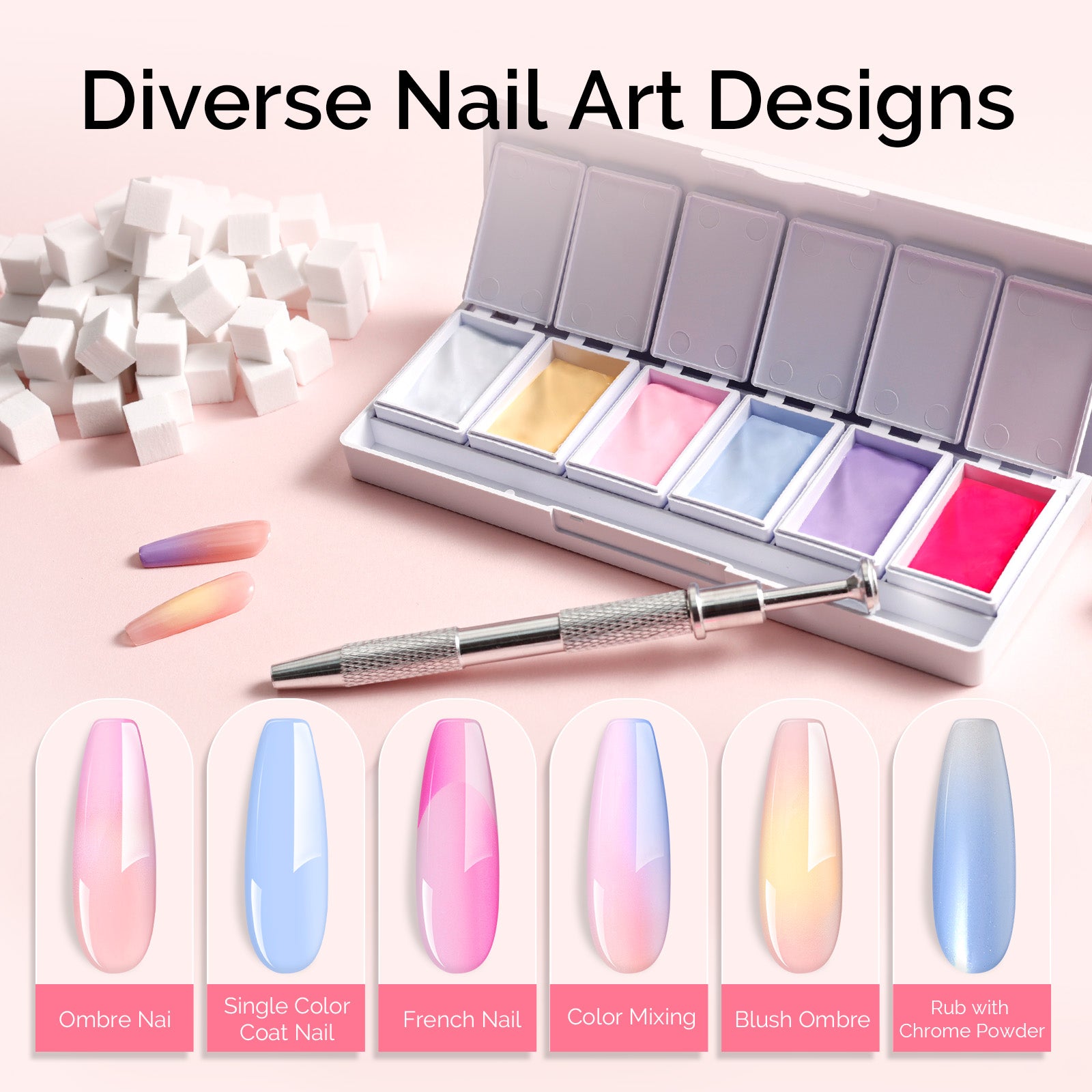 6 Colors Ombre Gel Polish with 100 Sponges & Metal Grabber Set