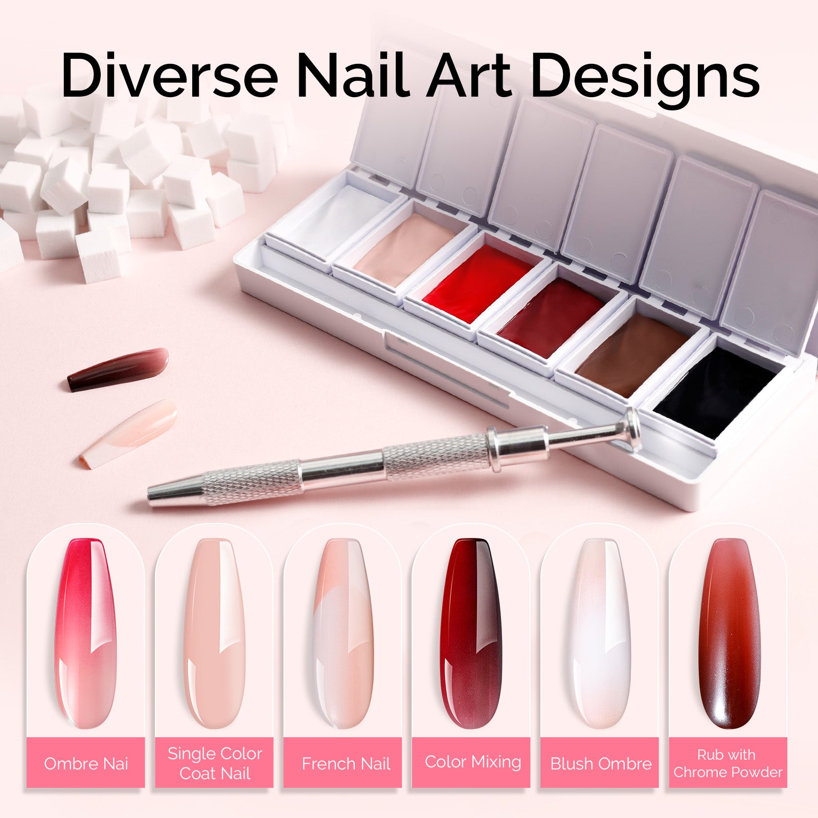 6 Colors Ombre Gel Polish with 100 Sponges & Metal Grabber Set