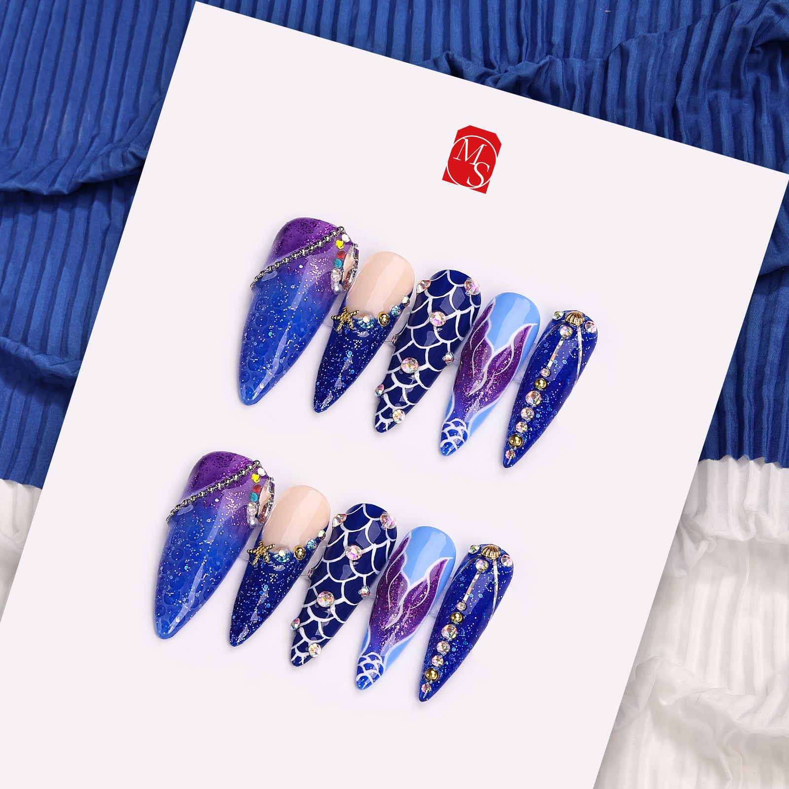Mermaid Lagoon Stiletto Mid Length Press On Nails