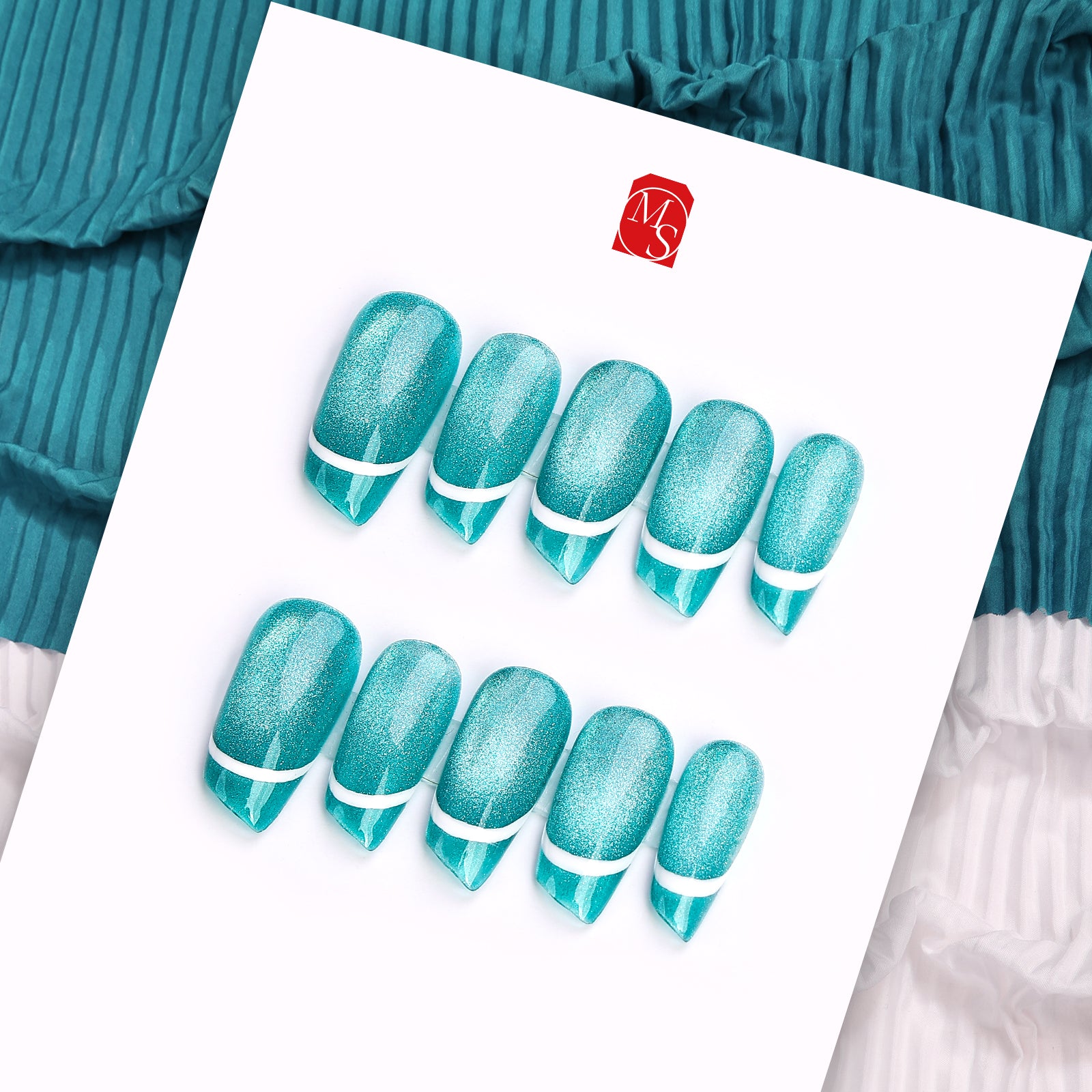 Aquamarine Amour Special Short Lipstick Press On Nails | MelodySusie