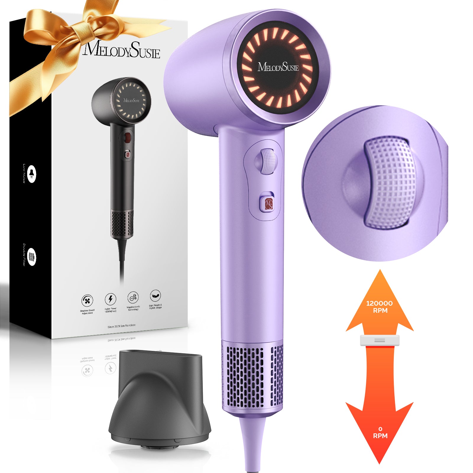 Professional Portable Ionic Hair Dryer 120,000 RPM - Purple (US ONLY)