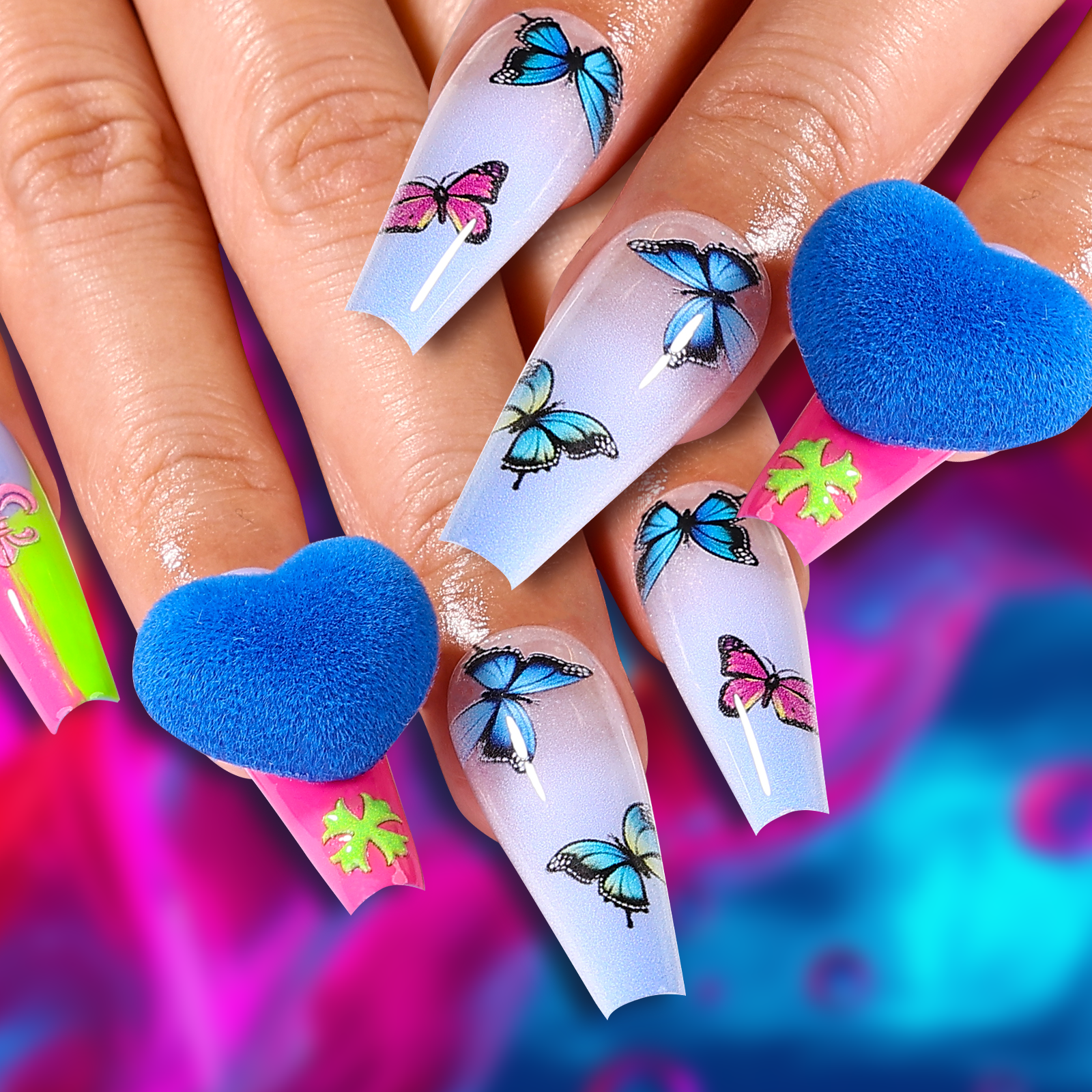 Butterfly Garden Coffin Medium Press On Nails| MelodySusie
