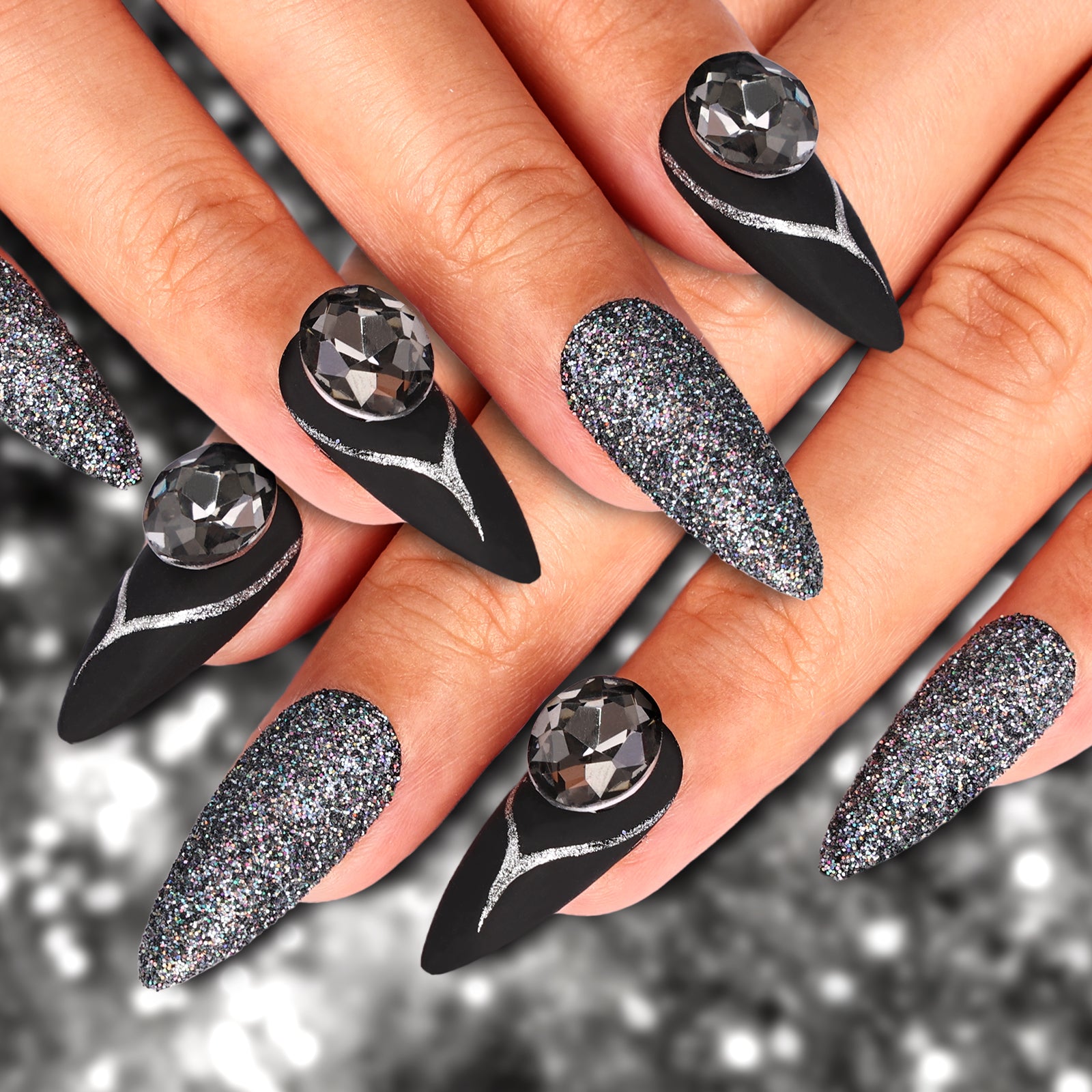 Midnight Magic Stiletto Medium Press On Nails | MelodySusie