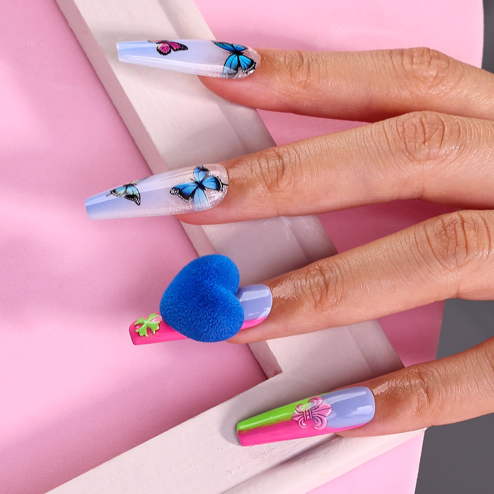 Butterfly Garden Coffin Medium Press On Nails| MelodySusie