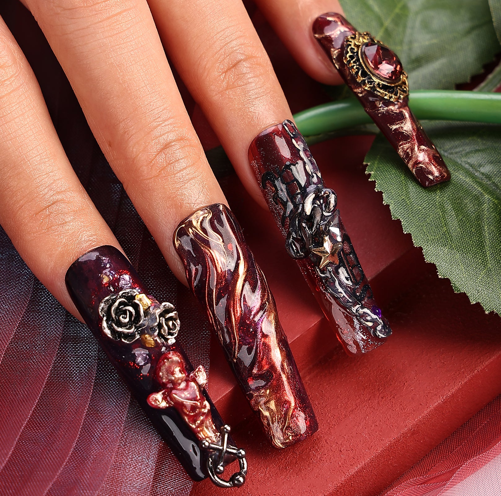 Dark Cupid Square Long Press On Nails | MelodySusie