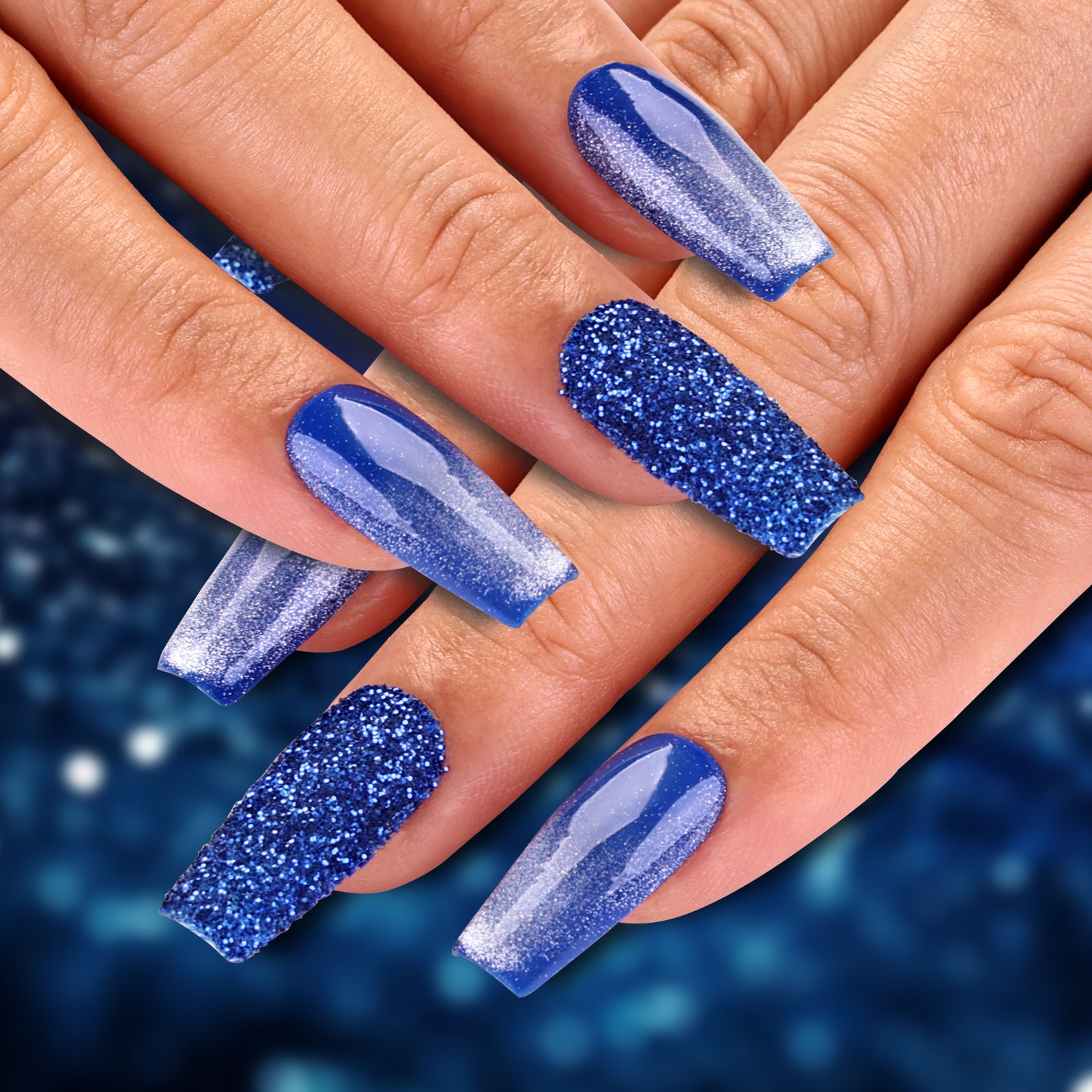 Moonlit Sapphire Square Short Press On Nails | MelodySusie