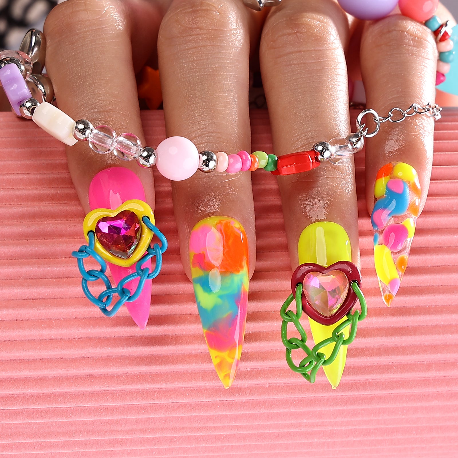 Rainbow Sundae Stiletto Medium Press On Nails| MelodySusie