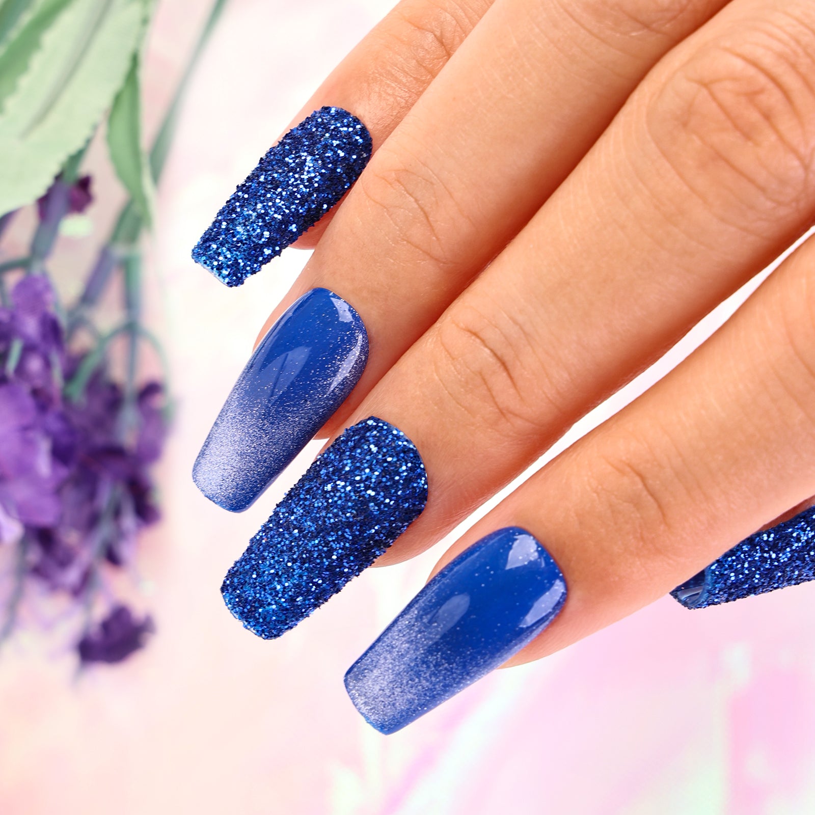 Moonlit Sapphire Square Short Press On Nails | MelodySusie