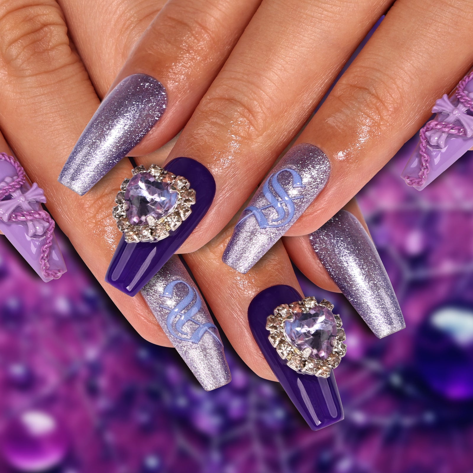 Purple Web Coffin Regular Press On Nails