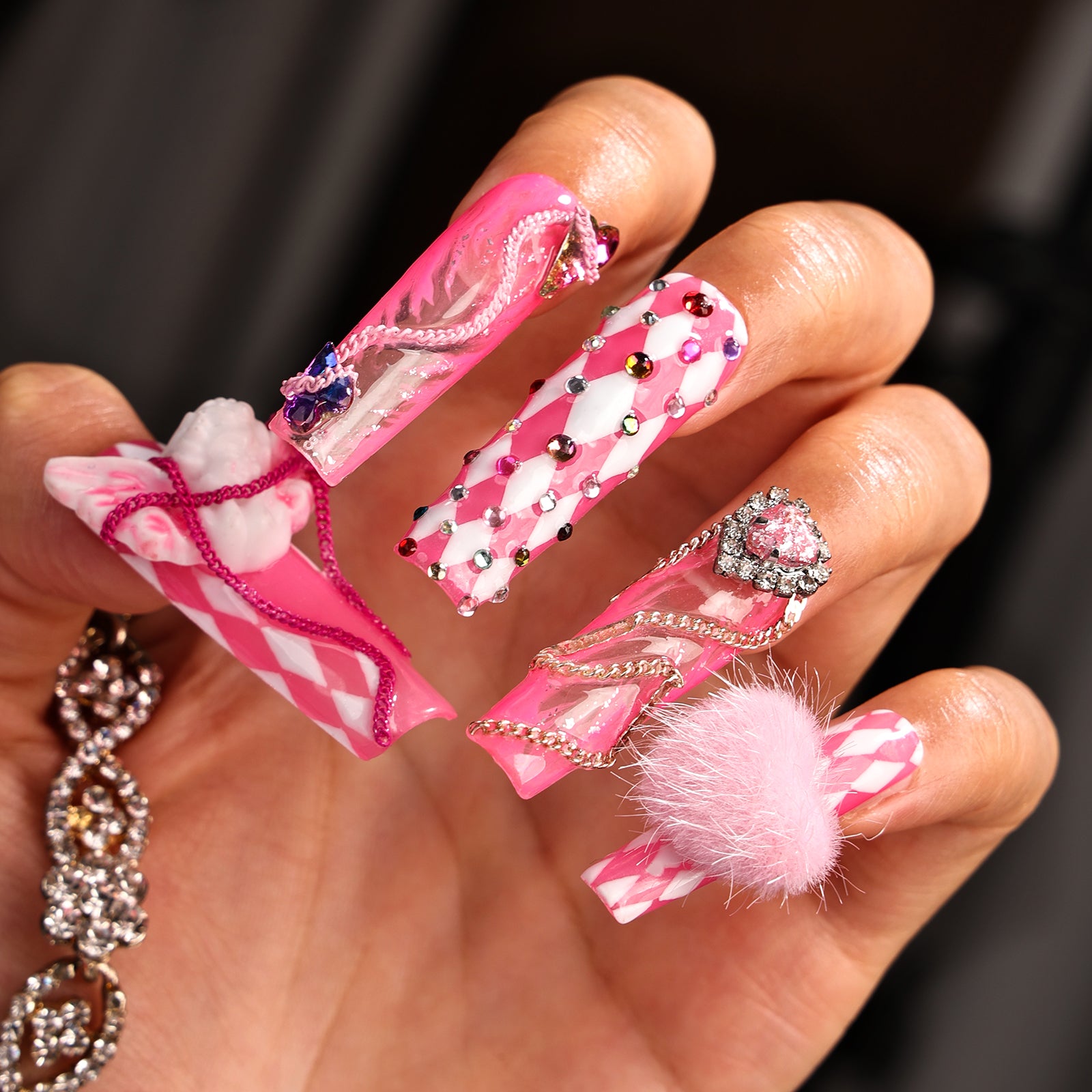 Cupid's Checkerboard Square Xtreme Press On Nails | MelodySusie