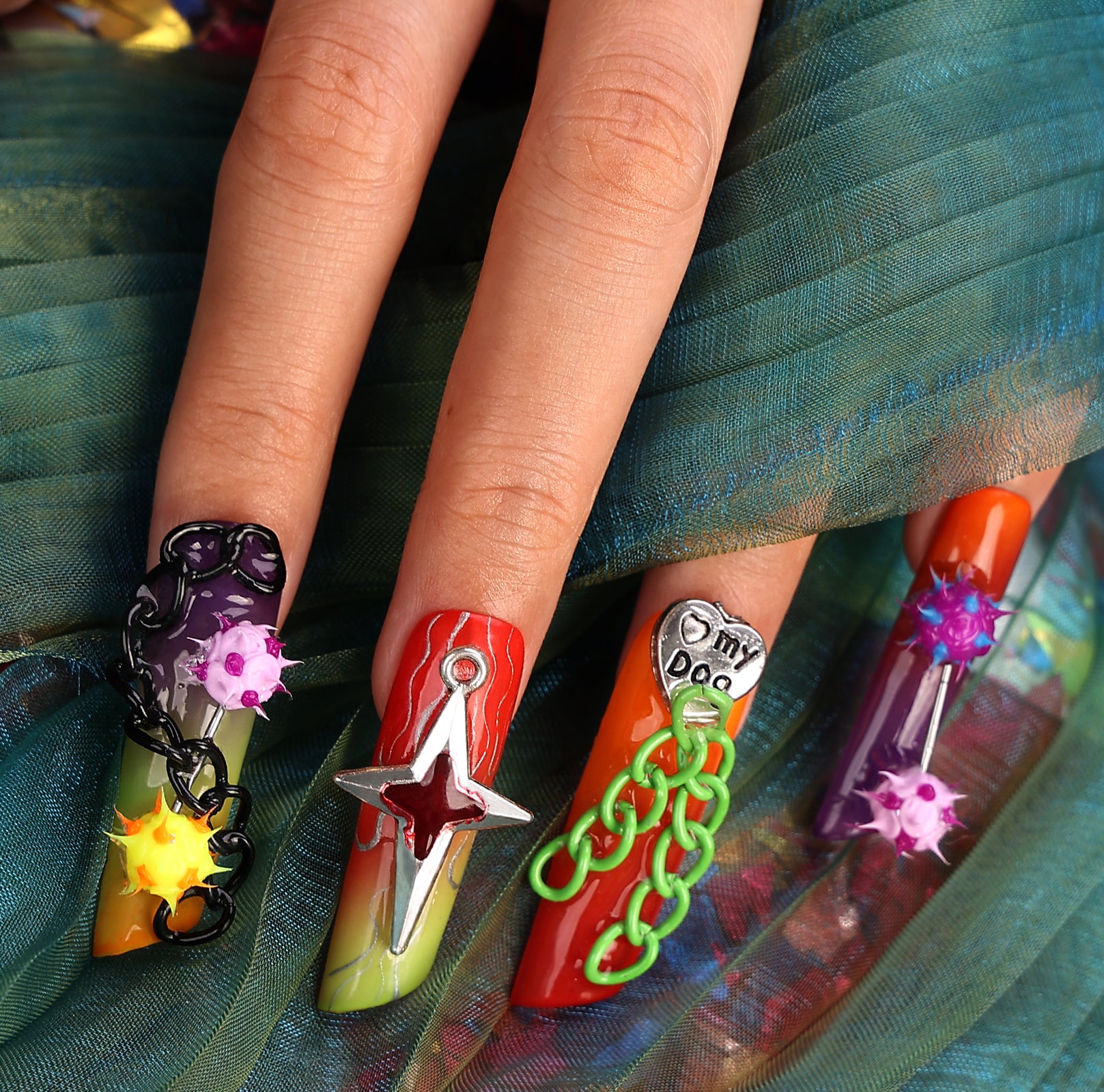 Chain Reaction Special Long Lipstick Press On Nails | MelodySusie
