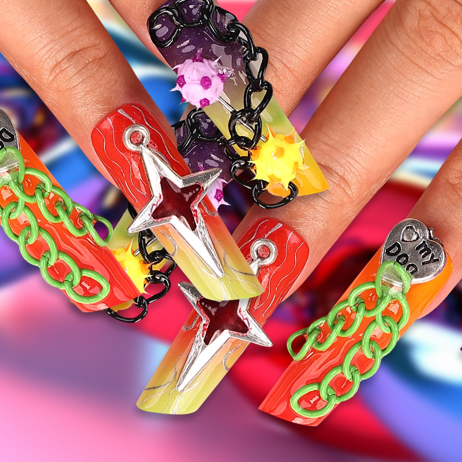 Chain Reaction Special Long Lipstick Press On Nails | MelodySusie