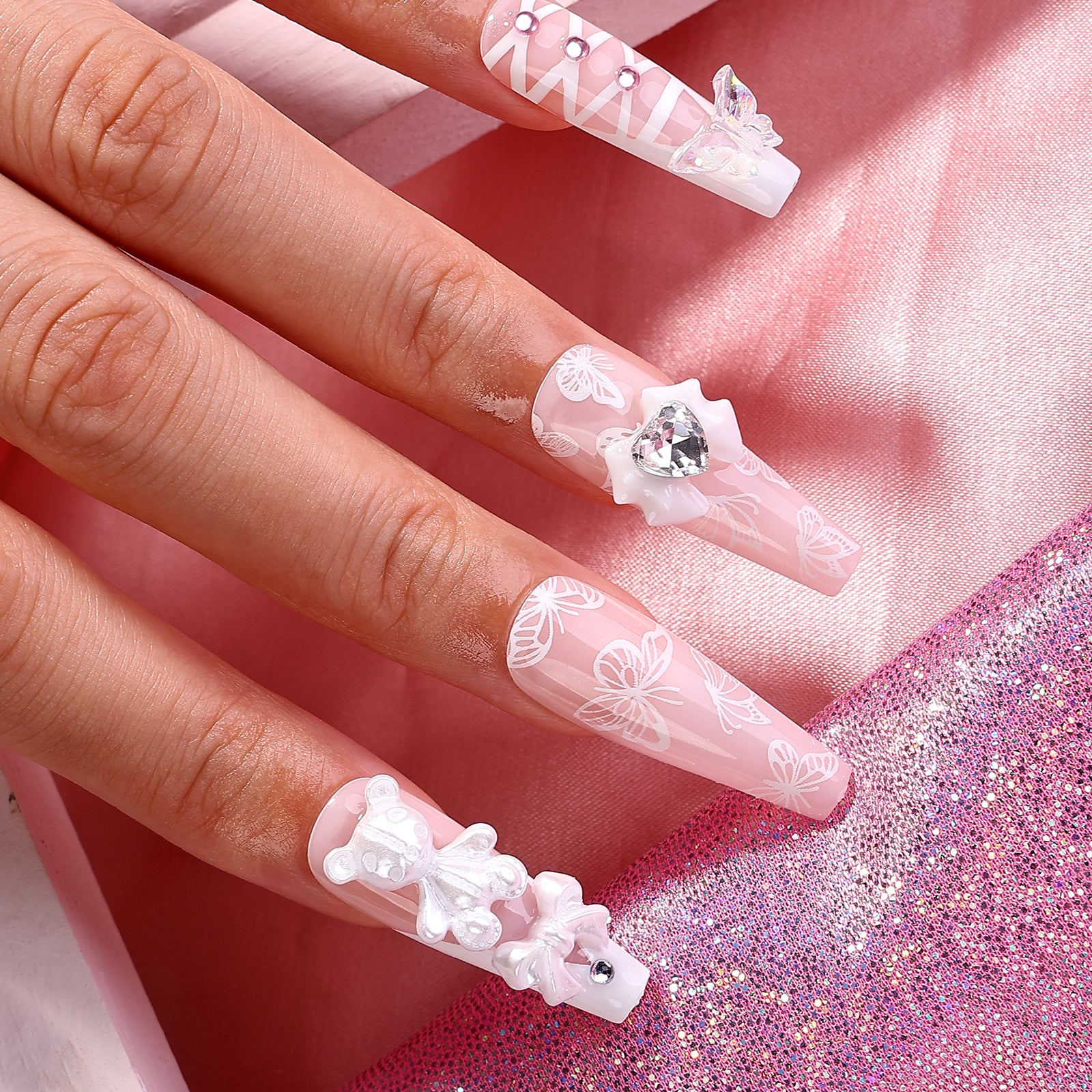 Delicate Lace Coffin Long Press On Nails | MelodySusie