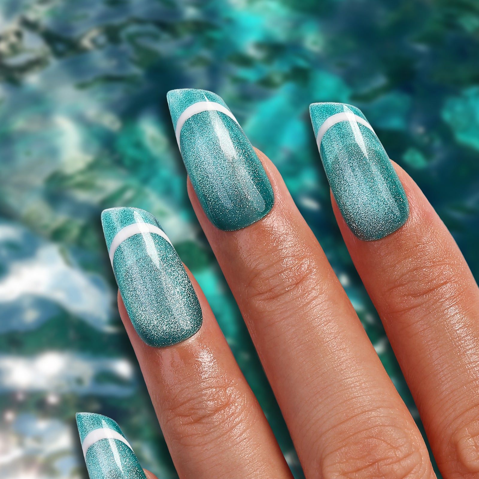 Aquamarine Amour Special Short Lipstick Press On Nails | MelodySusie