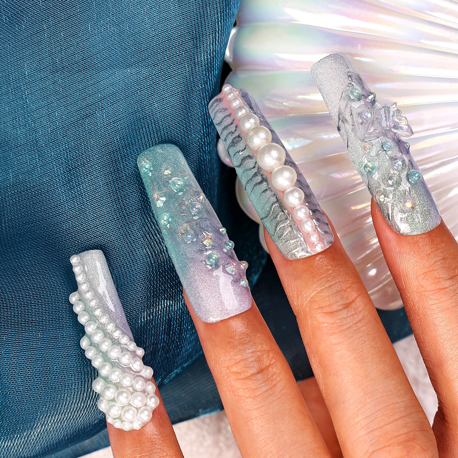 Pearl Shimmer Square Xtreme Press On Nails