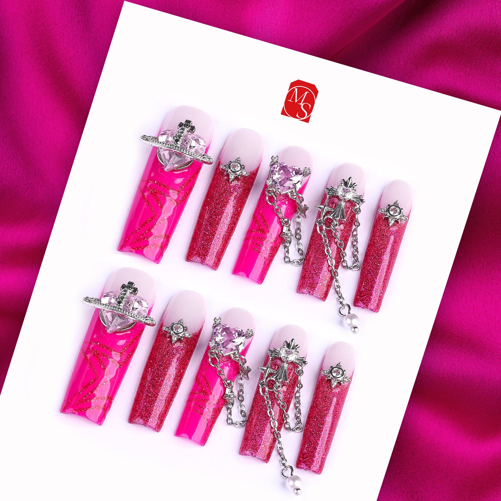 Strawberry Swirl Square Long Press On Nails | MelodySusie