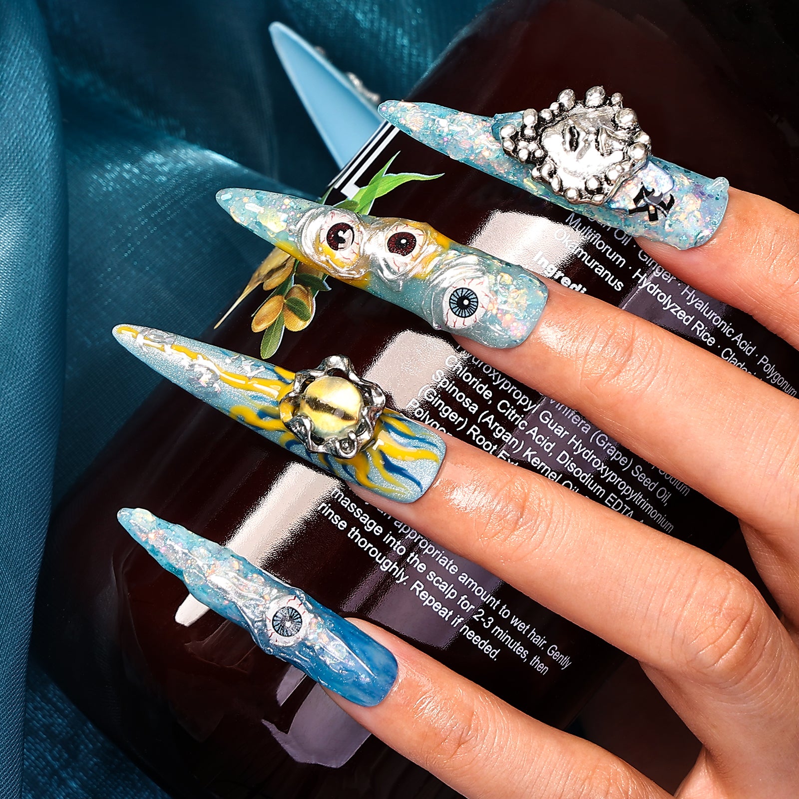 Mysterious Sea Stiletto Longest Press On Nails