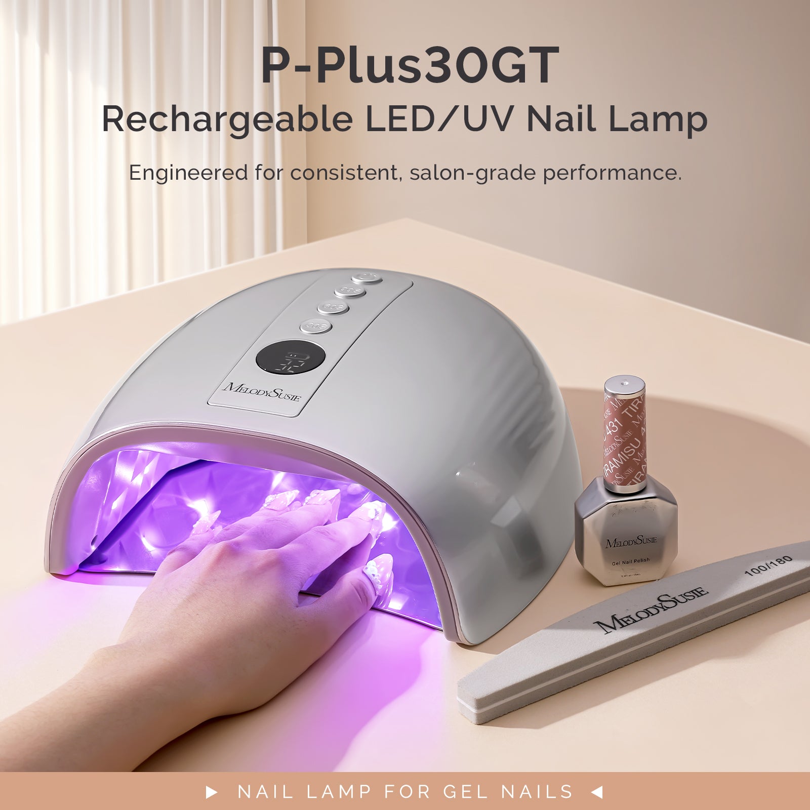New Upgraded P-PLUS30GT Rechargeable Cordless UV/LED Nail Lamp - Silver