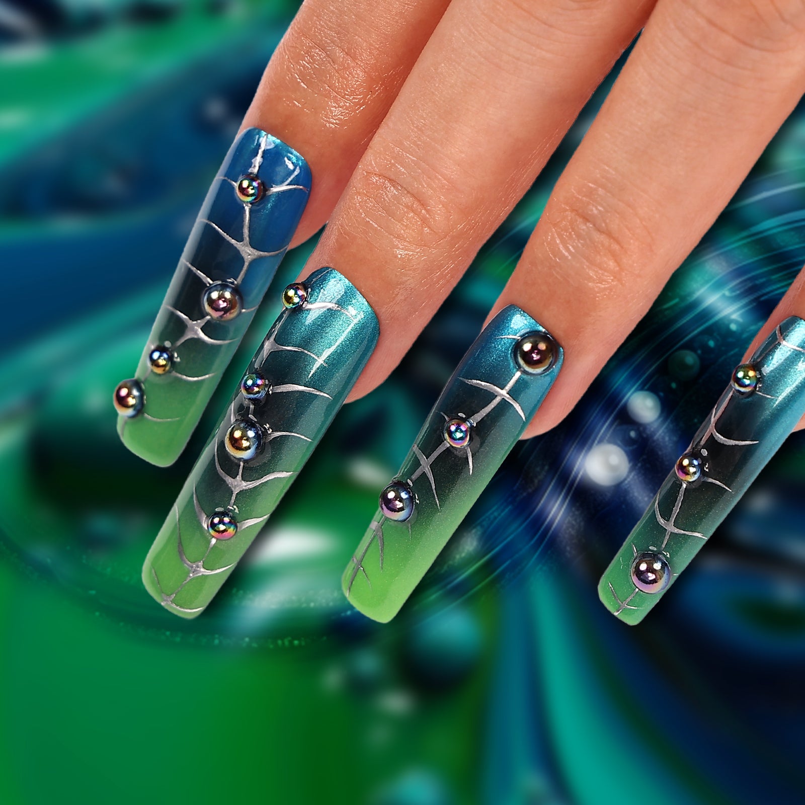 Peacock Plume Square Xtreme Press On Nails | MelodySusie