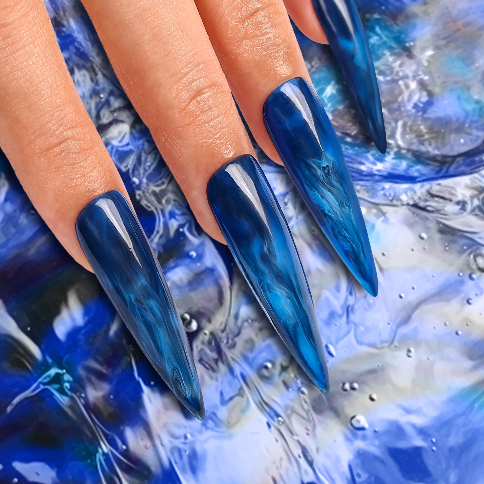 Blue Lagoon Stiletto Long Press On Nails | MelodySusie