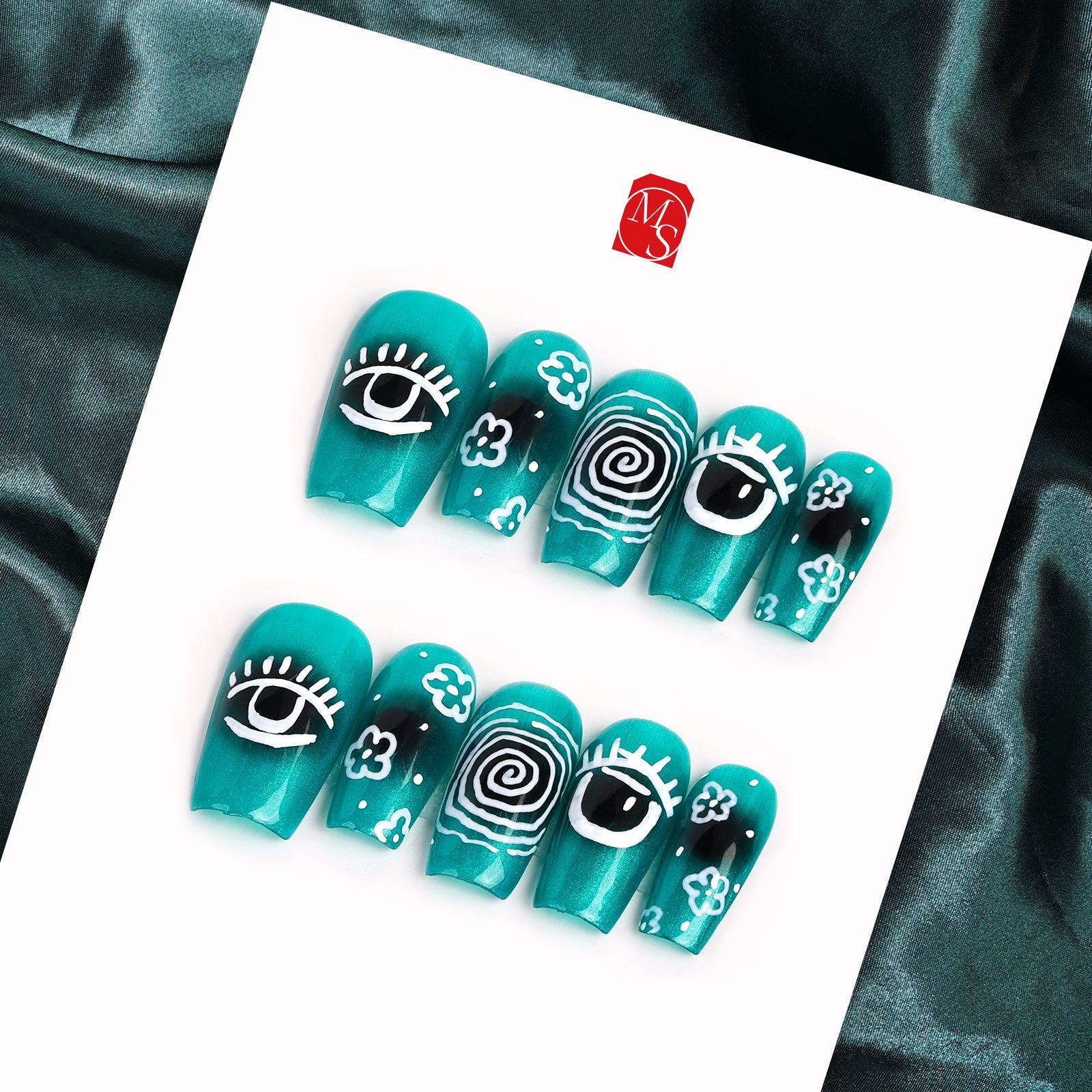 Aqua Swirls Square Regular Press On Nails