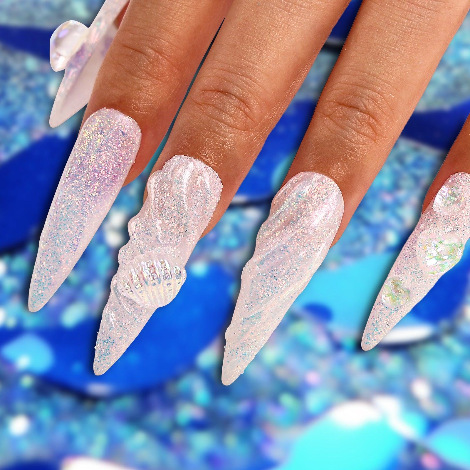 Shell Shimmer Stiletto Long Press On Nails