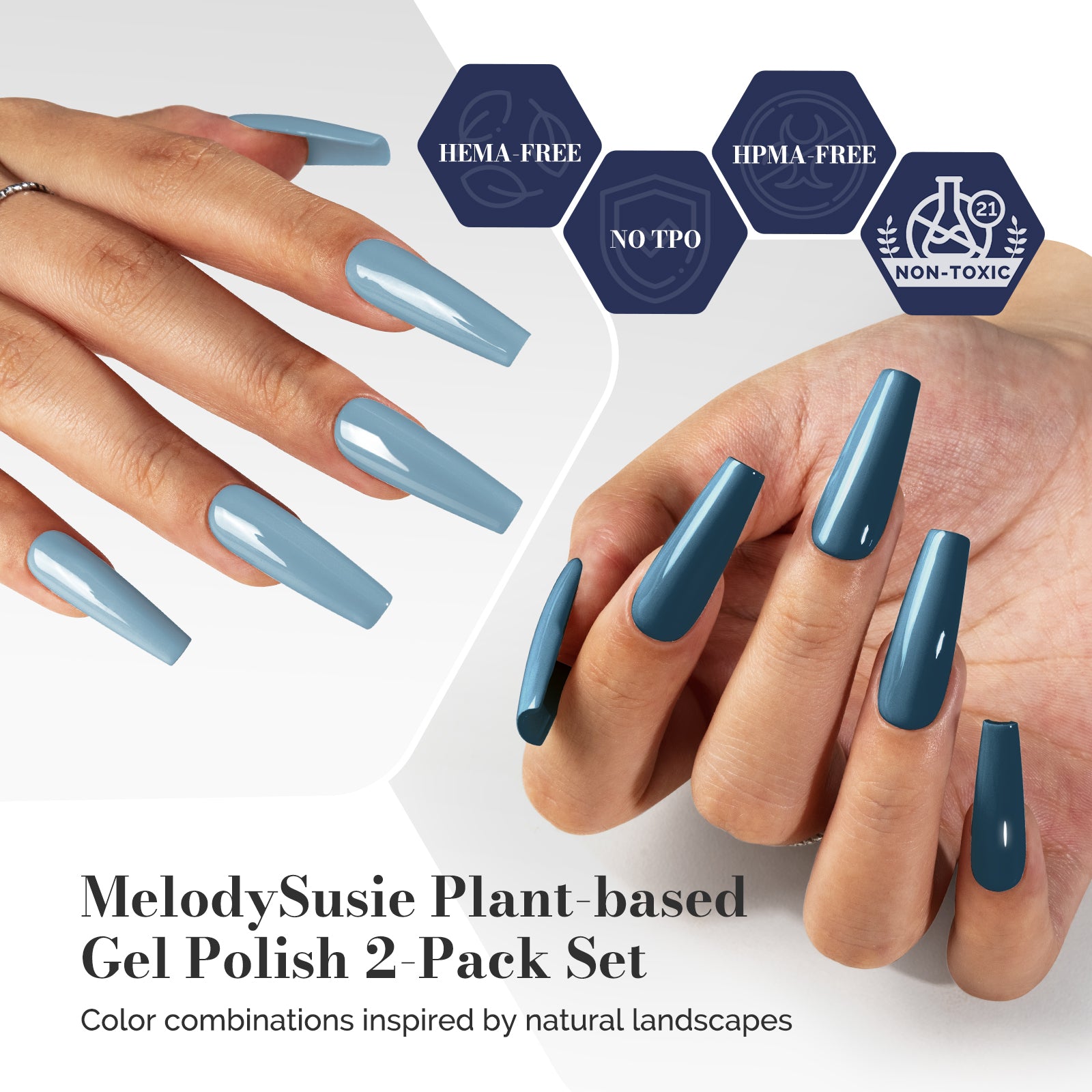 Fleurwee HEMA-Free & HPMA-Free & TPO-Free Gel Polish 2Pcs Gray Blue&Dark Indigo Blue-P16+P32