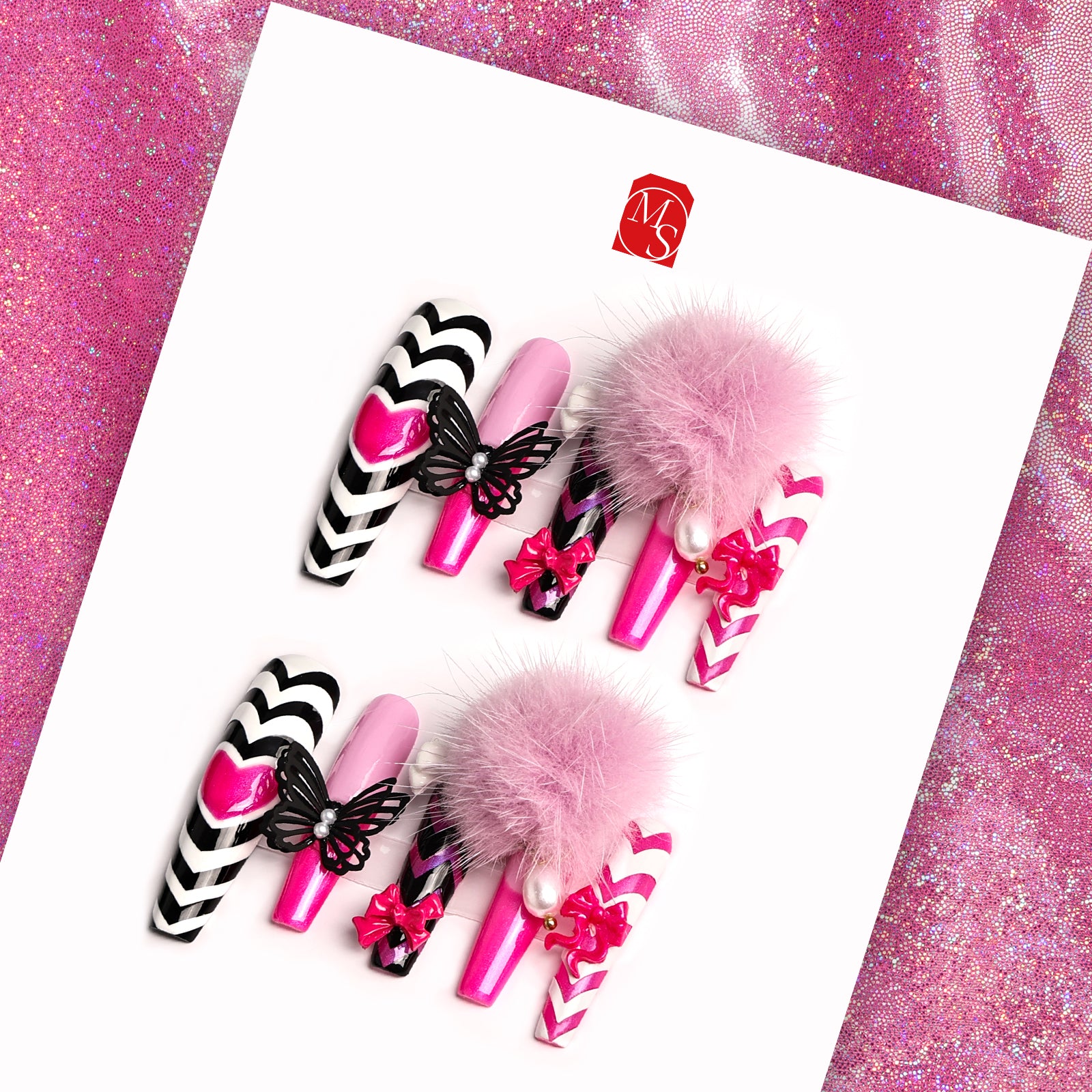 Heart Swirls Coffin Xtreme Press On Nails| MelodySusie