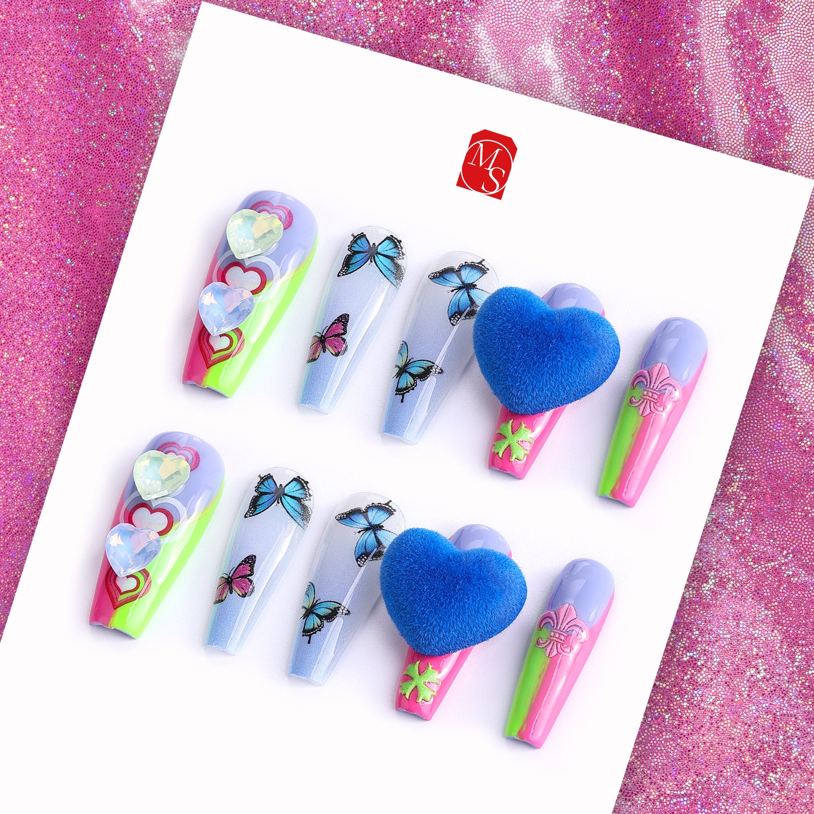 Butterfly Garden Coffin Medium Press On Nails| MelodySusie