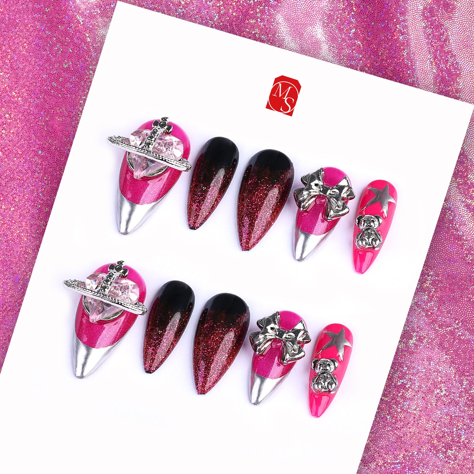 Magenta Space Stiletto Short Press On Nails | MelodySusie