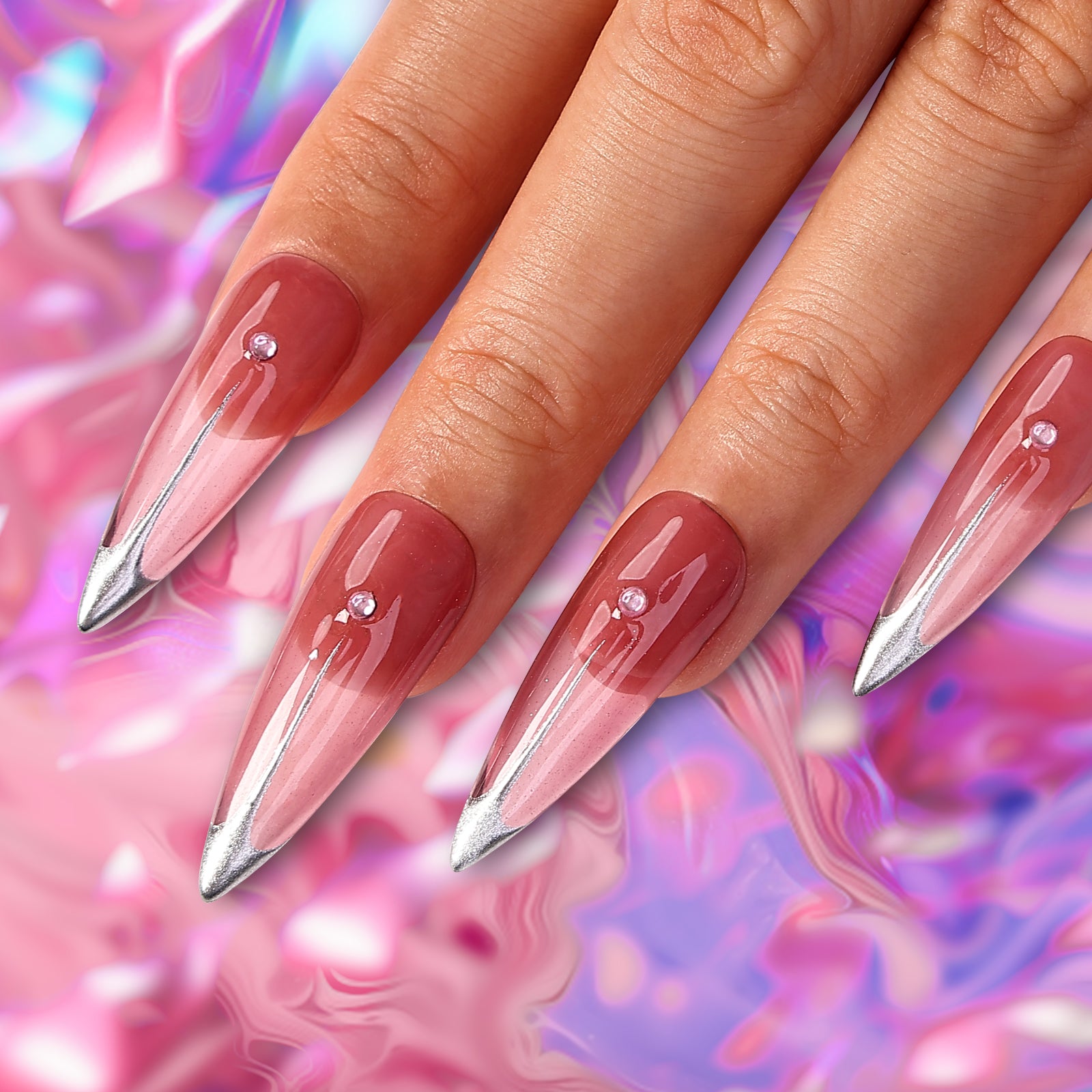 Pink Prism Stiletto Mid Length Press On Nails | MelodySusie