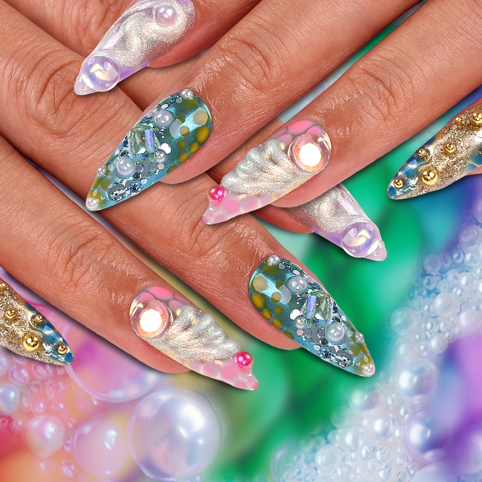 Aquatic Allure Stiletto Regular Press On Nails