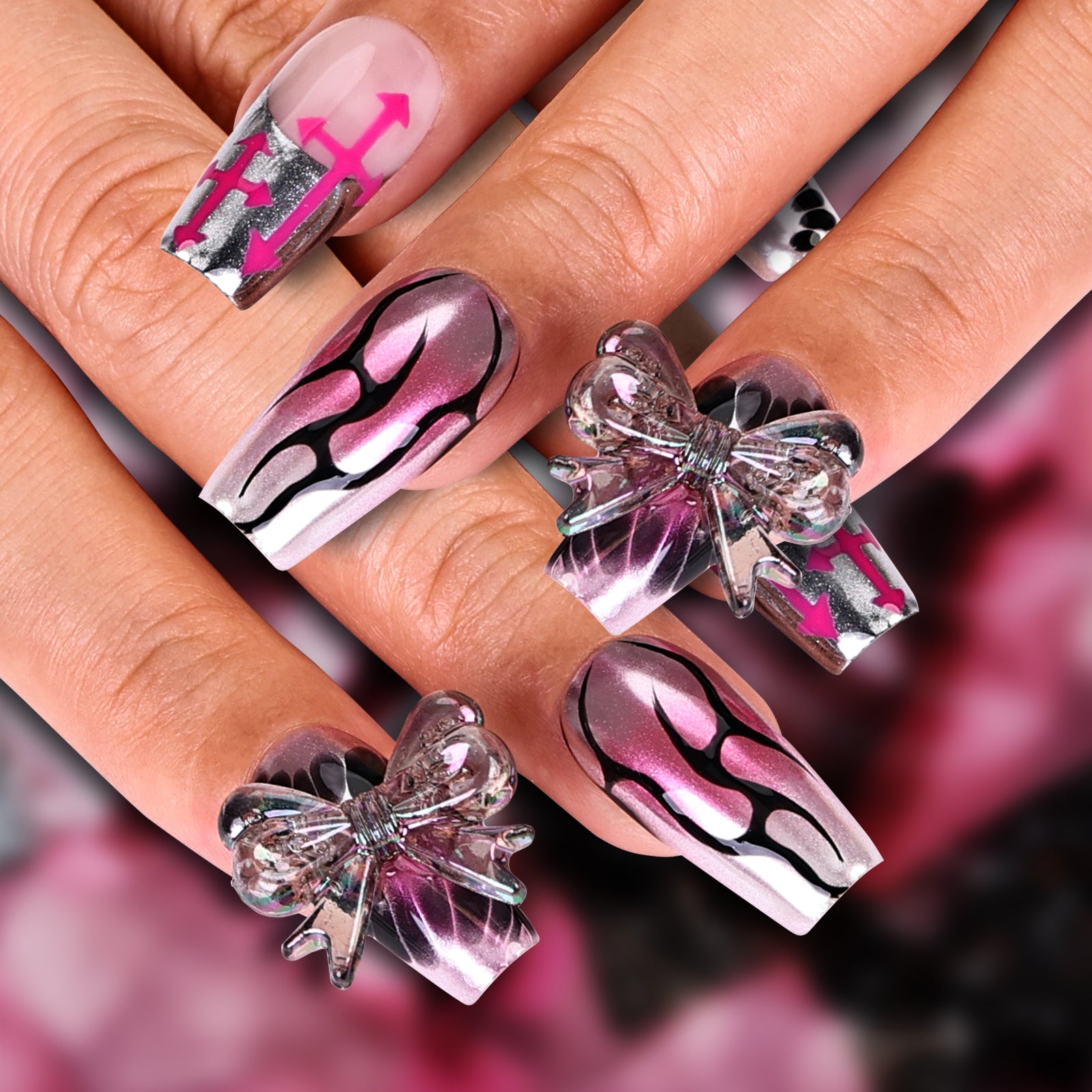 Metallic Bowtie Coffin Short Press On Nails | MelodySusie