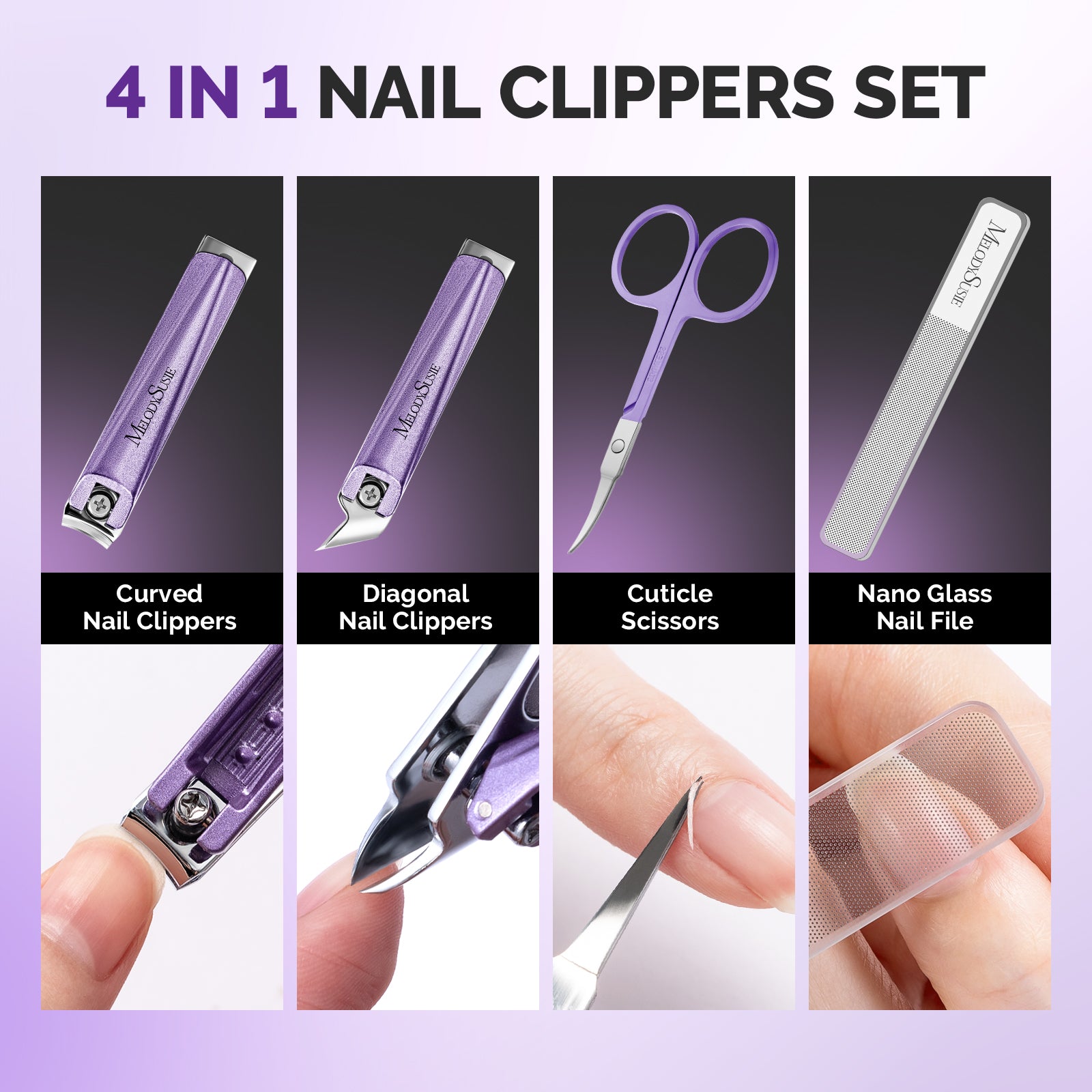 Stainless Steel Nail Clippers 4 in 1 Kit - Purple