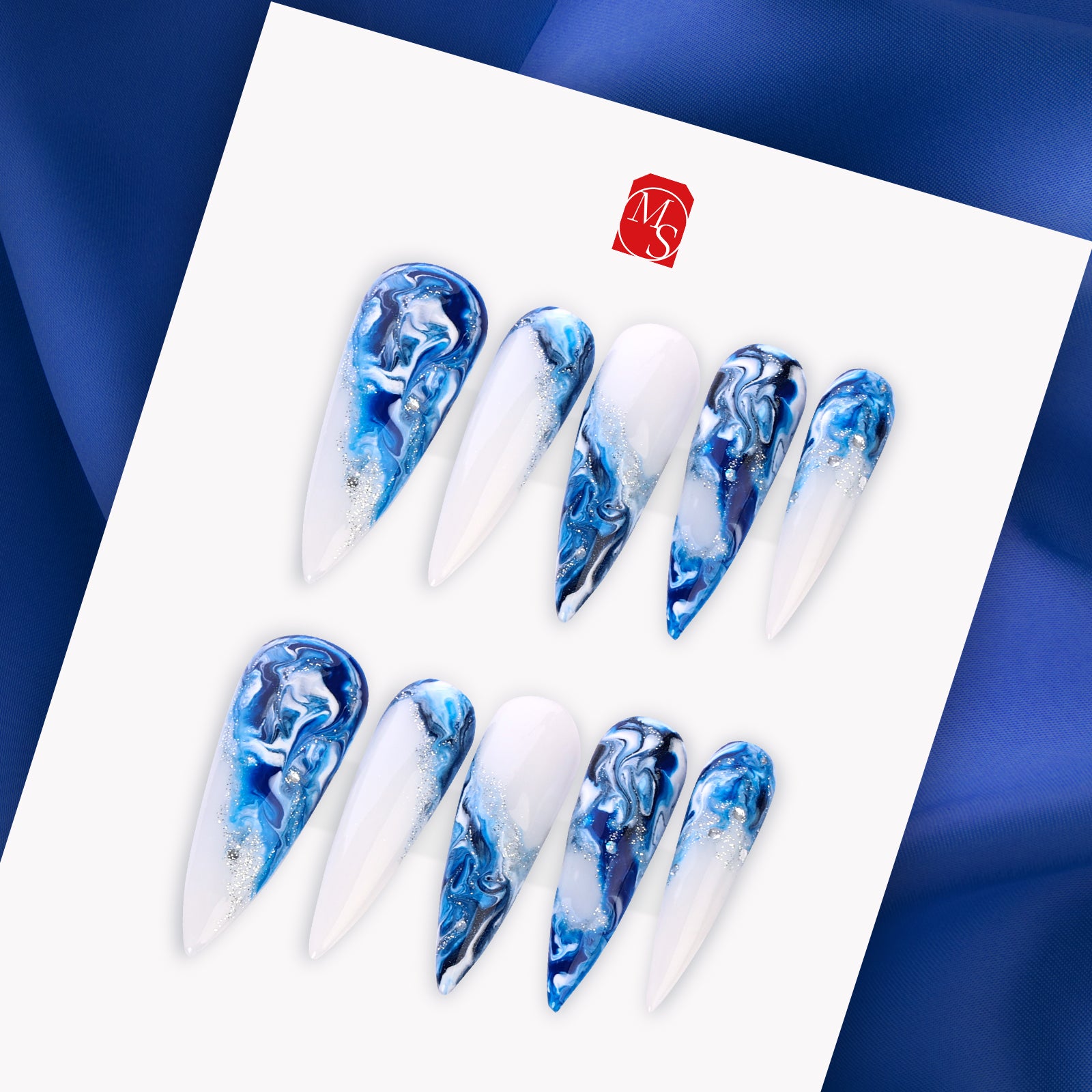 Sapphire Elegance Stiletto Long Press On Nails | MelodySusie