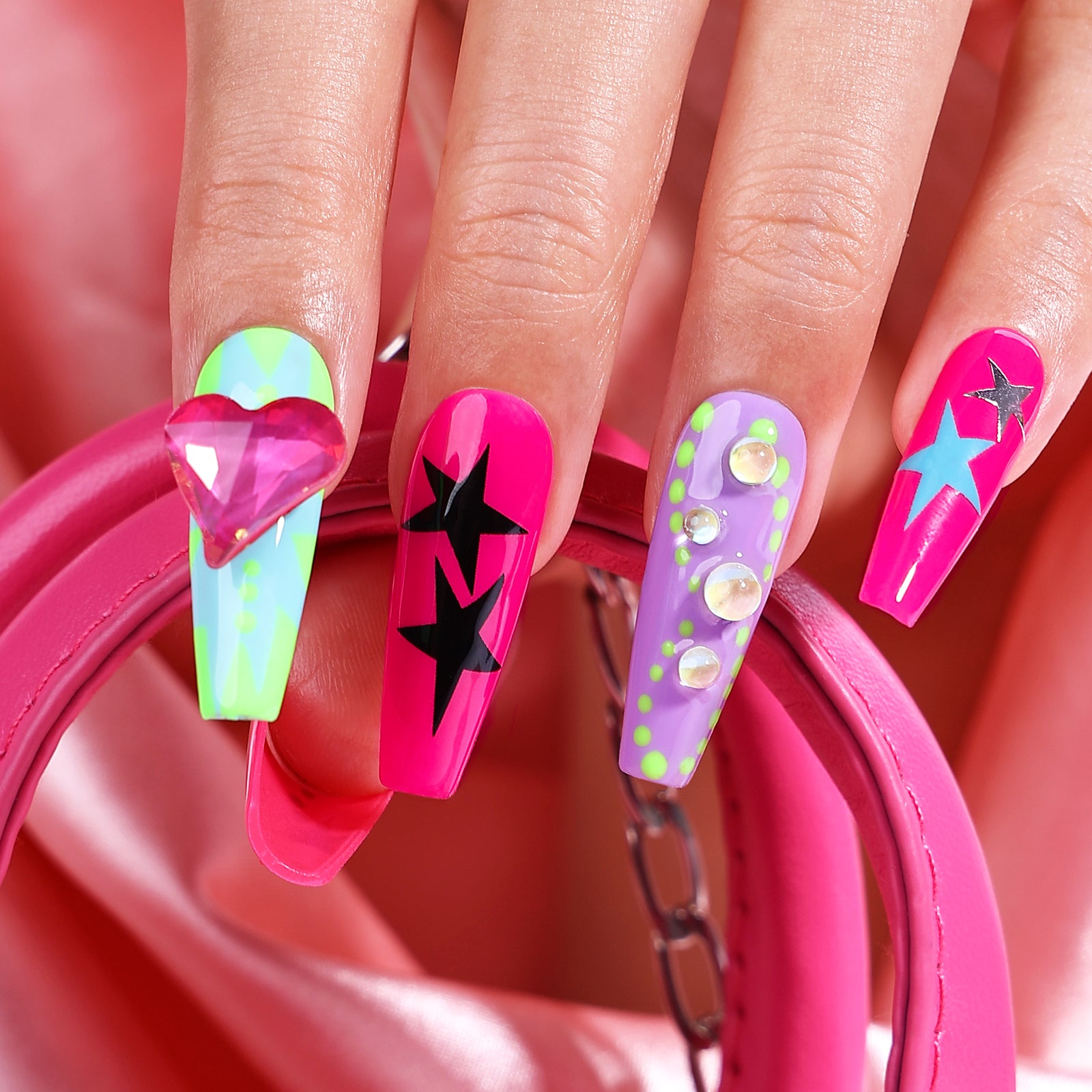 Neon Rollerblade Coffin Medium Press On Nails| MelodySusie
