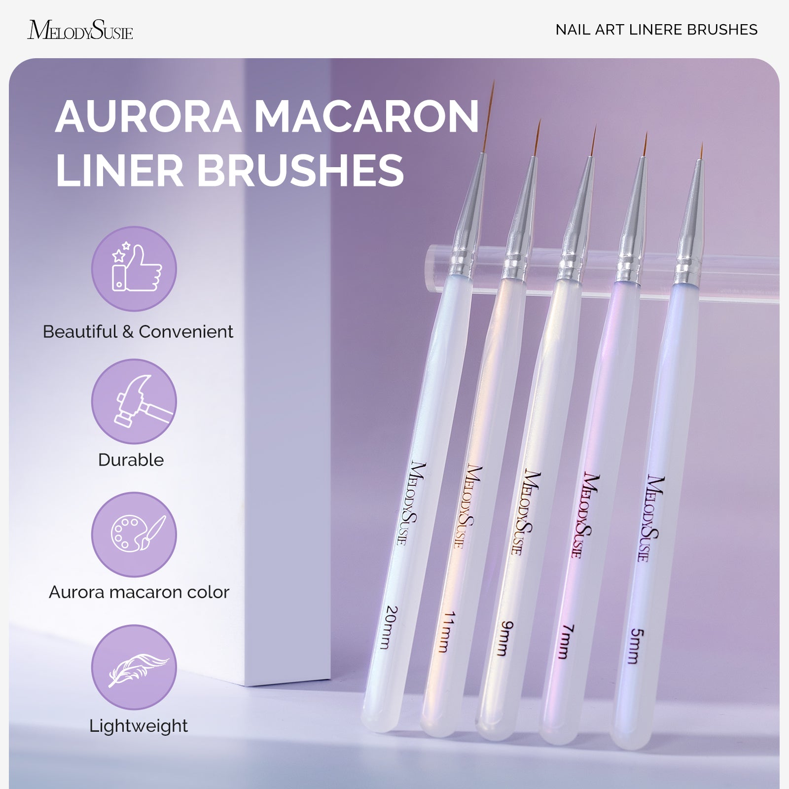 5Pcs Nail Art Liner Brushes - Sizes 5/7/9/11/20mm