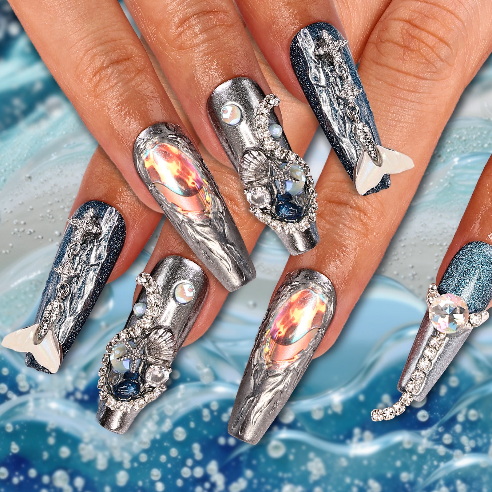 Diving Deep Coffin Deep Press On Nails