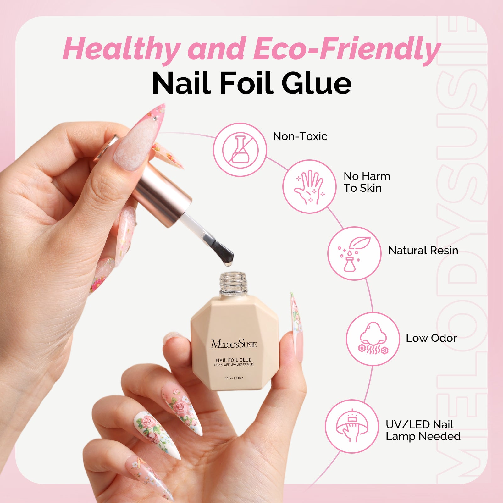 Nail Foil Glue Gel with 20 Rolls Lace Flower Stickers Set