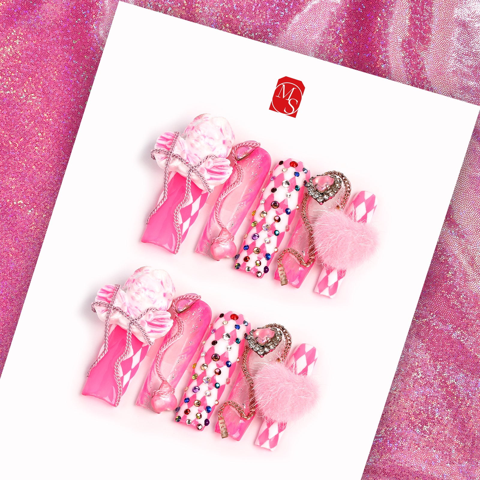 Cupid's Checkerboard Square Xtreme Press On Nails | MelodySusie