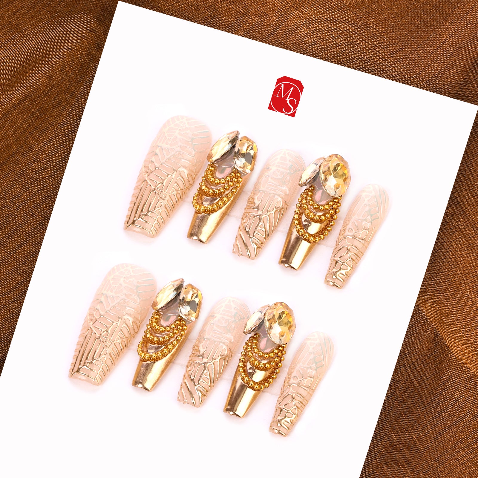 Golden Princess Coffin Medium Press On Nails