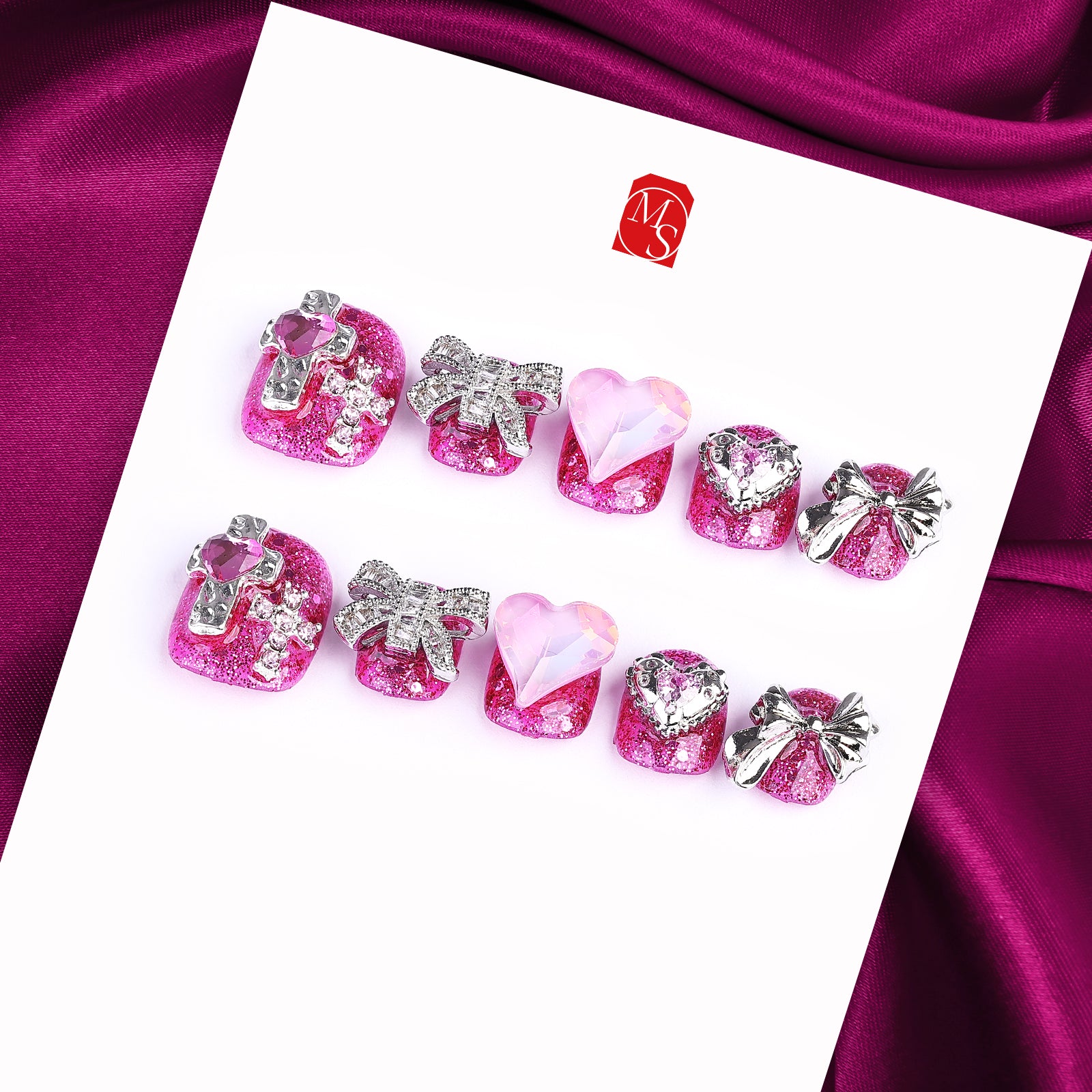 Hot Pink Glitter Square Petite Press On Nails | MelodySusie