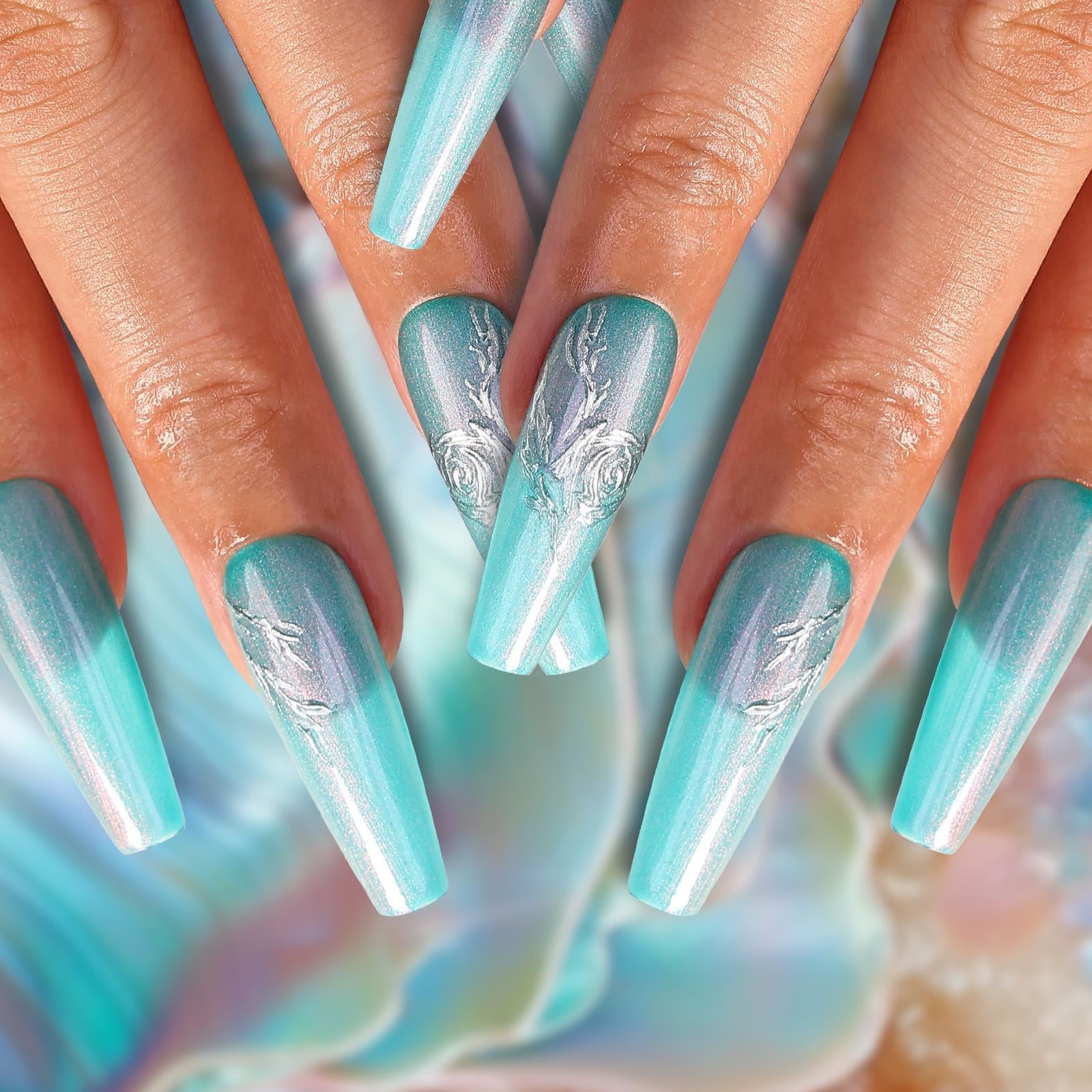 Pearl Scales Coffin Deep Press On Nails | MelodySusie