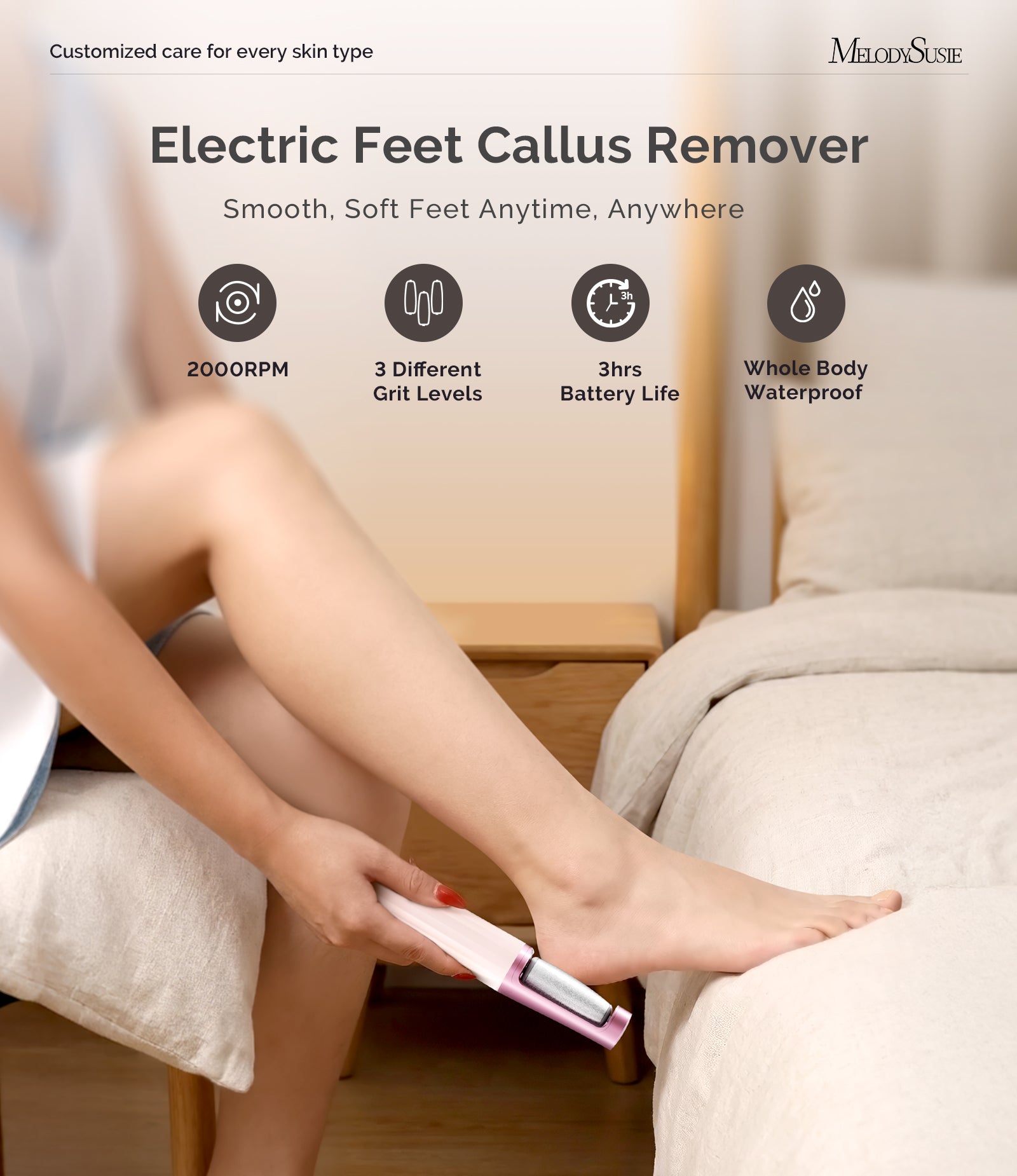 PC800G Rechargeable Feet Callus Remover - Pink Rose