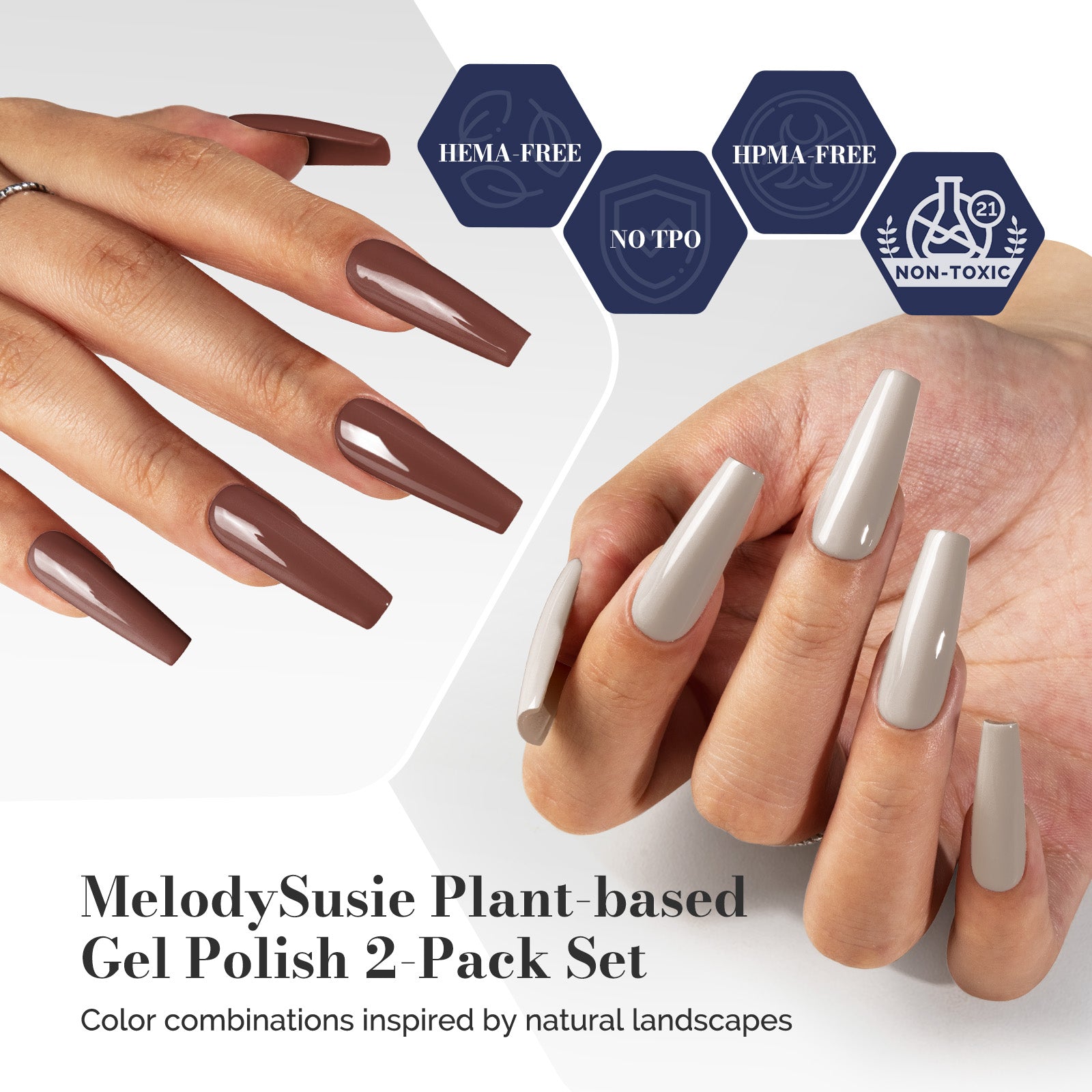 Fleurwee HEMA-Free & HPMA-Free & TPO-Free Gel Polish 2Pcs Neutral Brown&Raspberry Red-P26+P28
