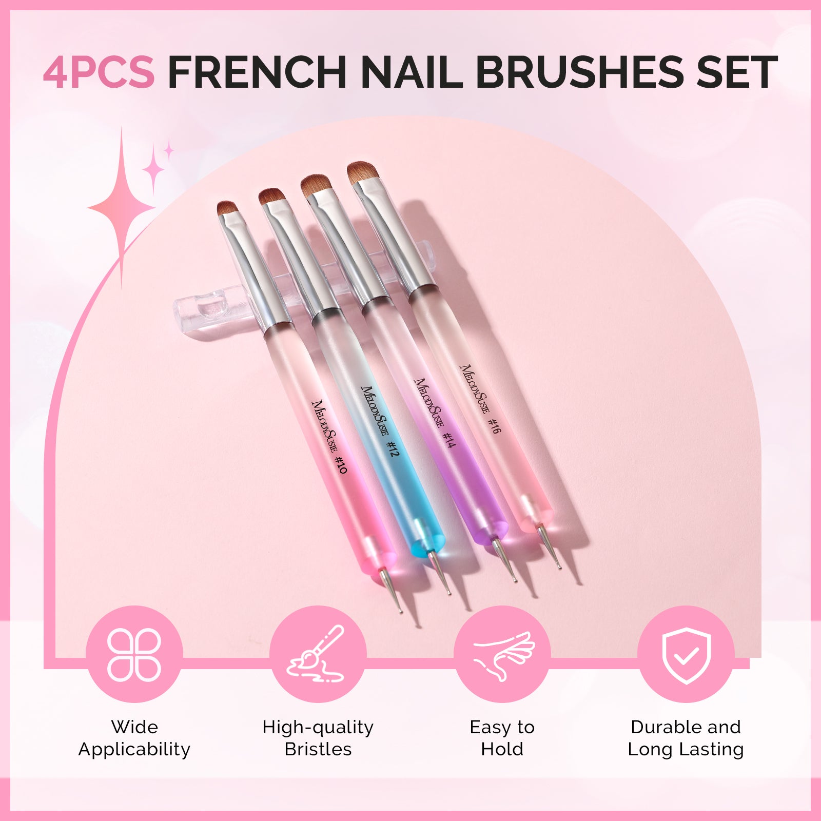 Dual-Ended French Nail Brush and Dotting Pen Set with Brush Holder - Size #10#12#14#16