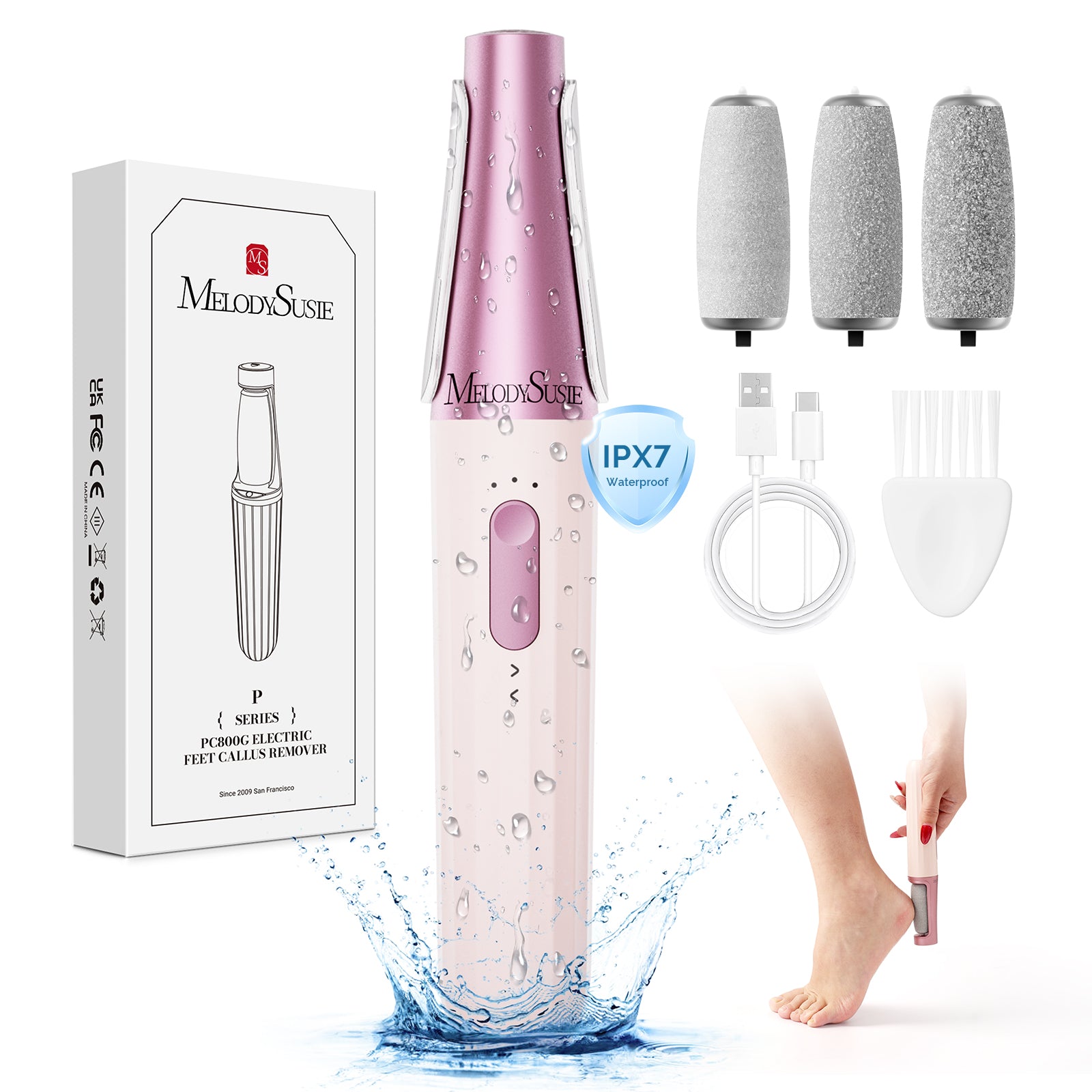 PC800G Rechargeable Feet Callus Remover - Pink Rose