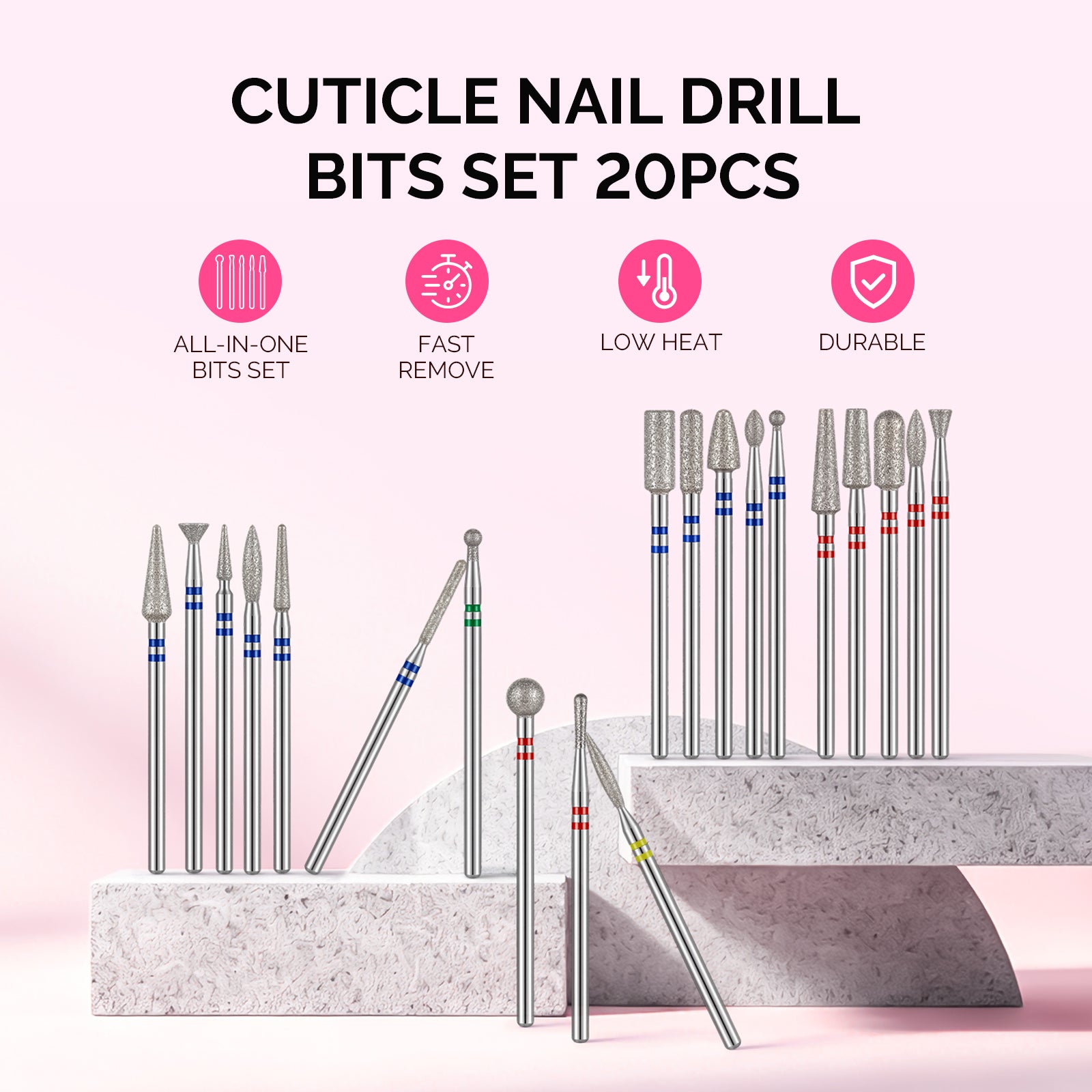20Pcs Diamond Cuticle Nail Drill Bits Set
