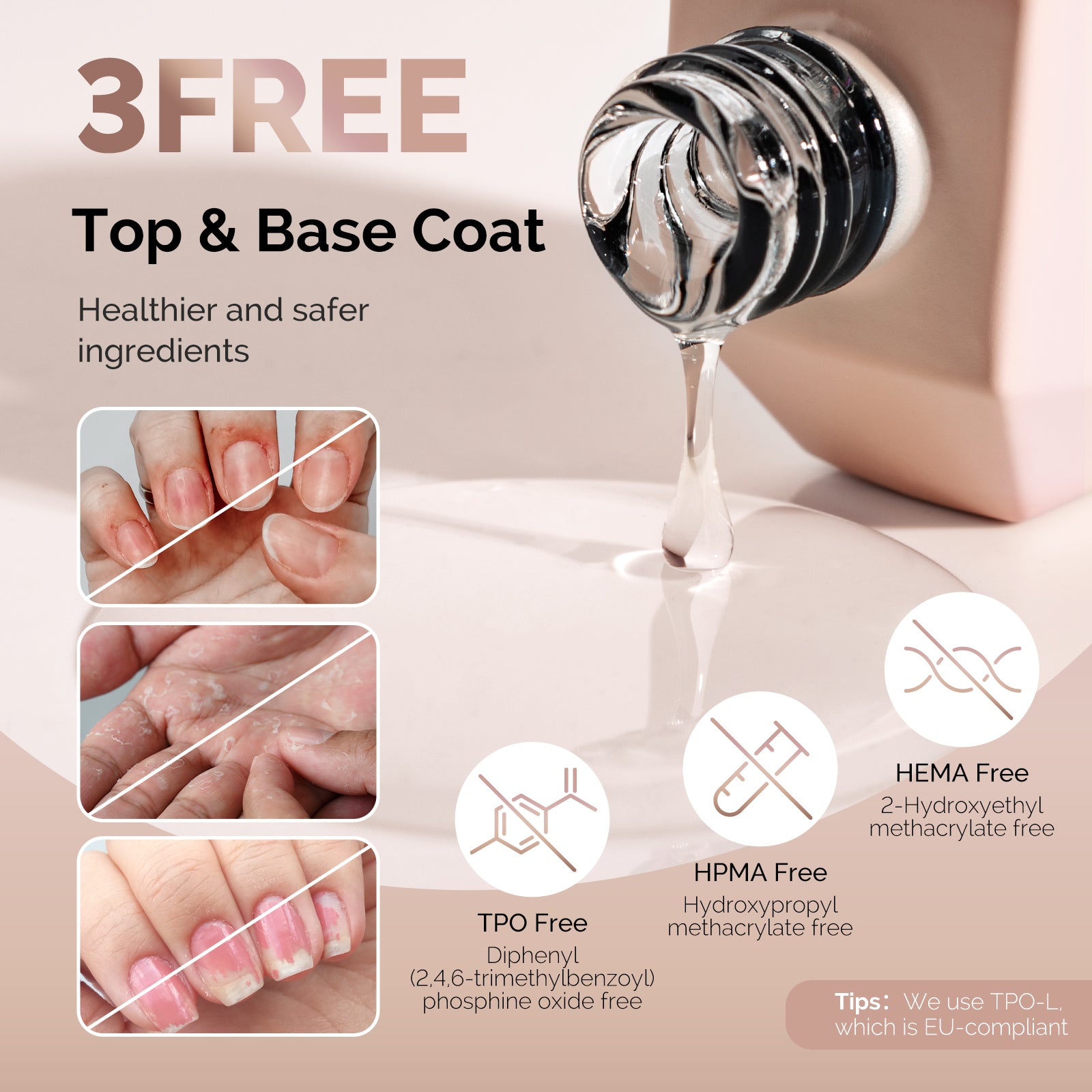 Top Coat & Base Coat 2Pcs - HEMA-Free & HPMA-Free & TPO-Free Gel Nail Polish 0.5 fl oz/15ml