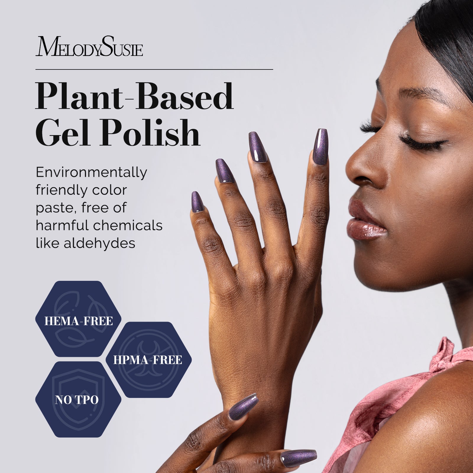 Fleurwee HEMA-Free & HPMA-Free & TPO-Free Gel Nail Polish Plant-based 0.5 fl oz/15ml - P60 Starry Sky Begonia Black